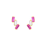7/8tcw Square Baguette Pink Sapphire & Diamond Stud Earrings