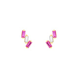 7/8tcw Square Baguette Pink Sapphire & Diamond Stud Earrings