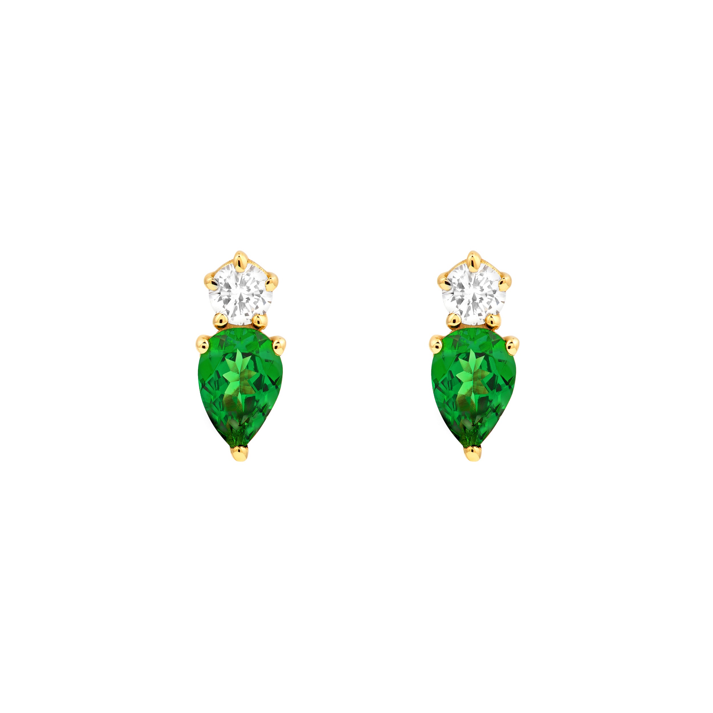 1tcw Pear Shape Tsavorite & Round Diamond Stud Earrings