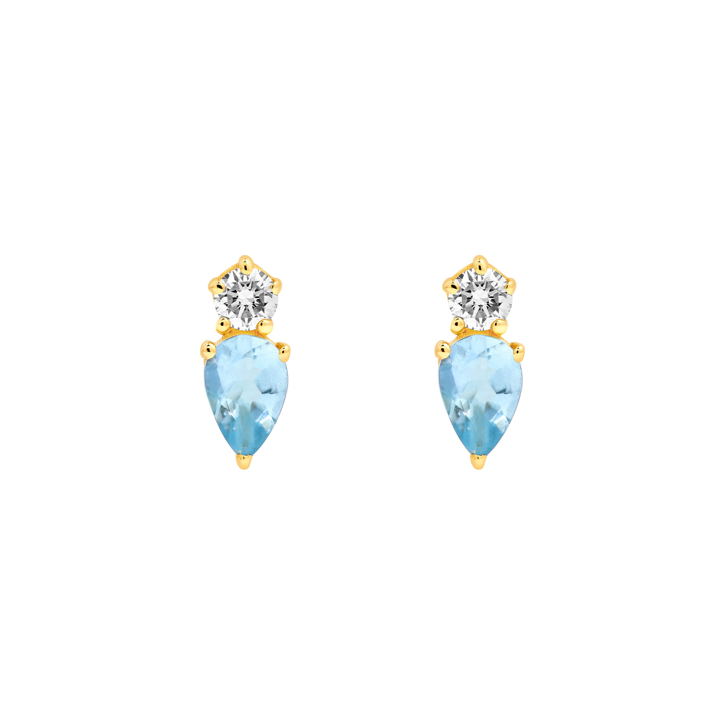 3/4tcw Pear Shaped Aquamarine & Round Diamond Stud Earrings