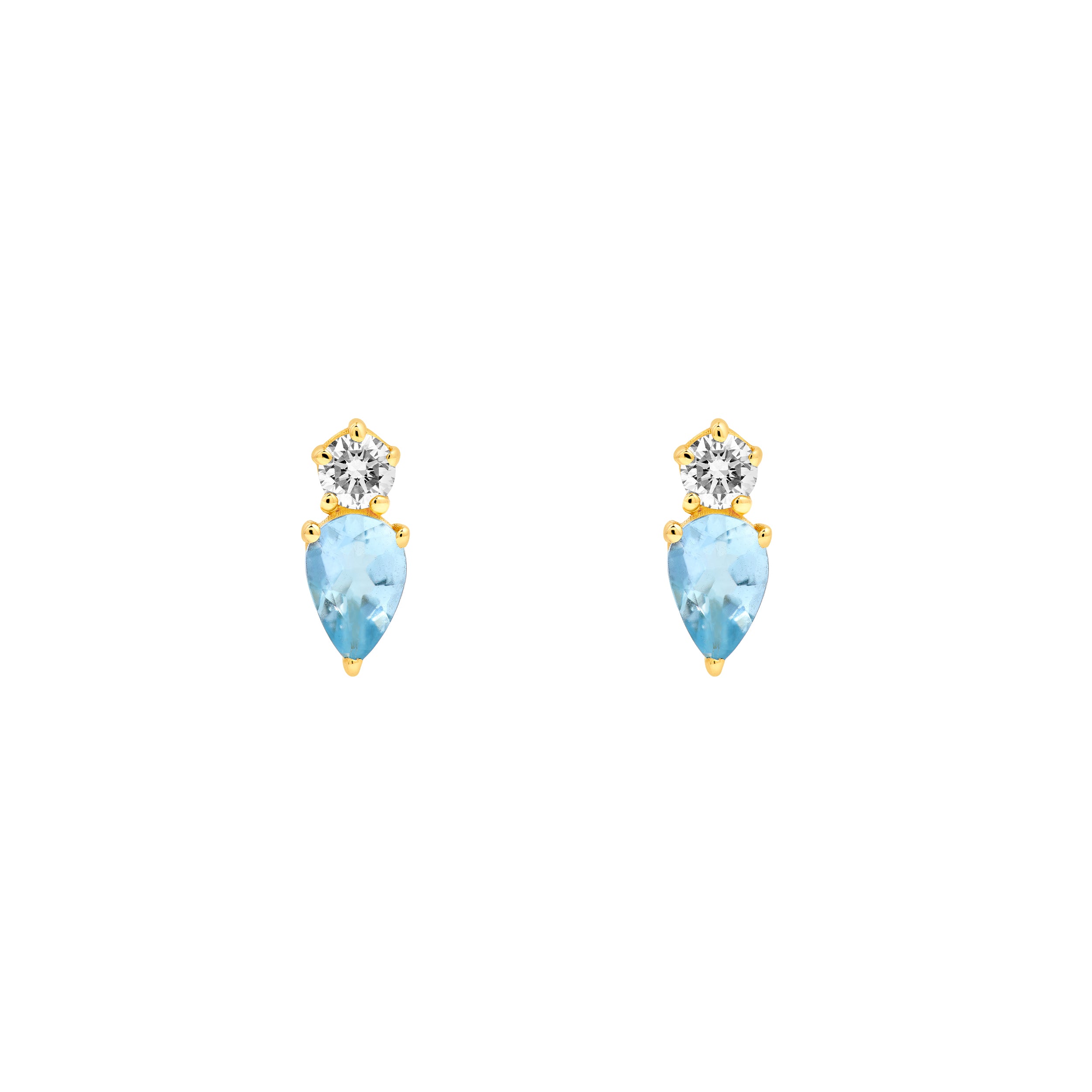 3/4tcw Pear Shaped Aquamarine & Round Diamond Stud Earrings