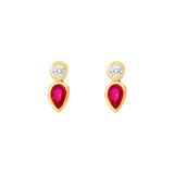 1/4tcw Pear Shape Ruby & 1/10tcw Round Diamond Bezel Earring