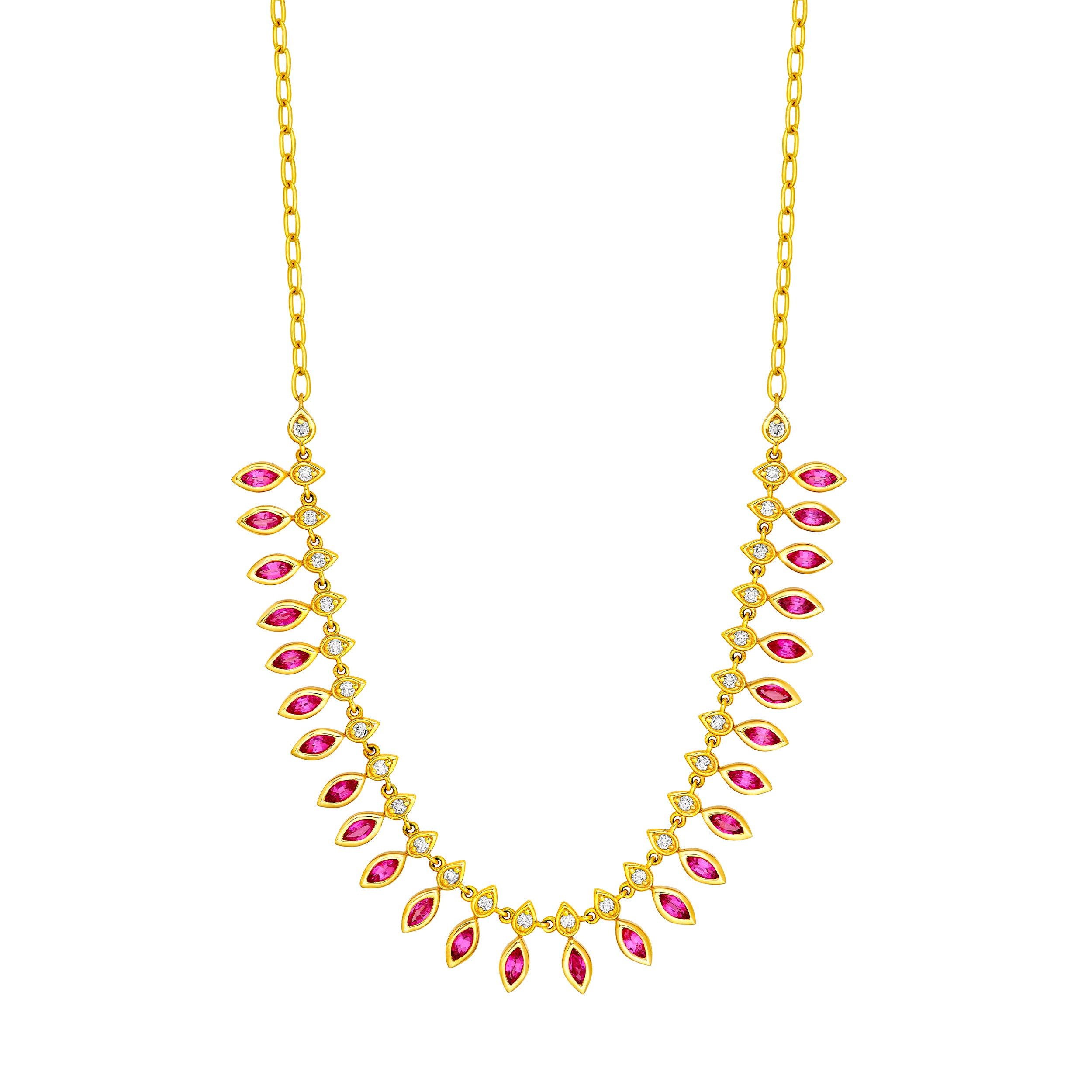 1/2tcw Round Diamond & 2-1/2tcw Marquise Ruby Fan Necklace