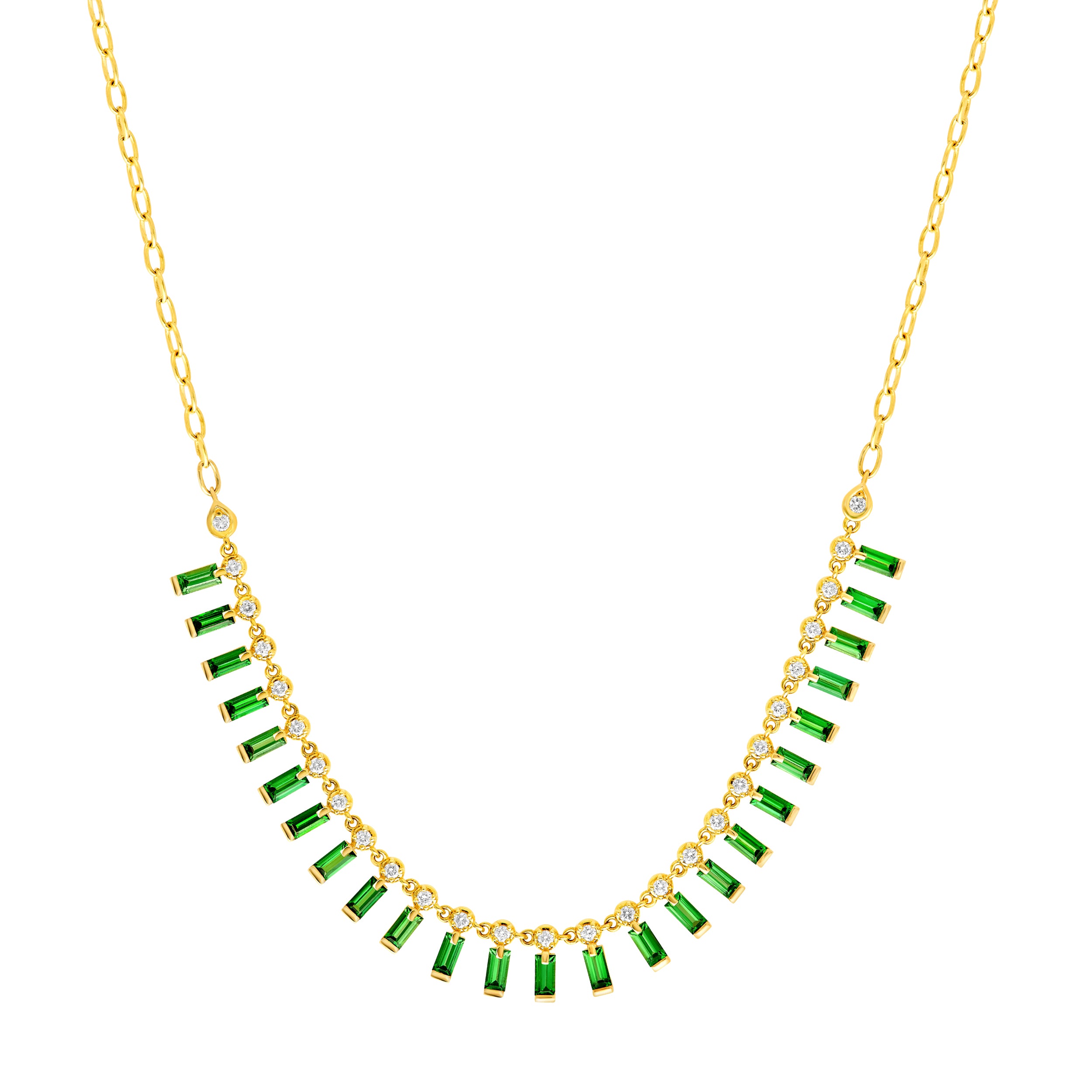 1/2tcw Round Diamond & 2-5/8tcw Tsavorite Baguette Fan Neck