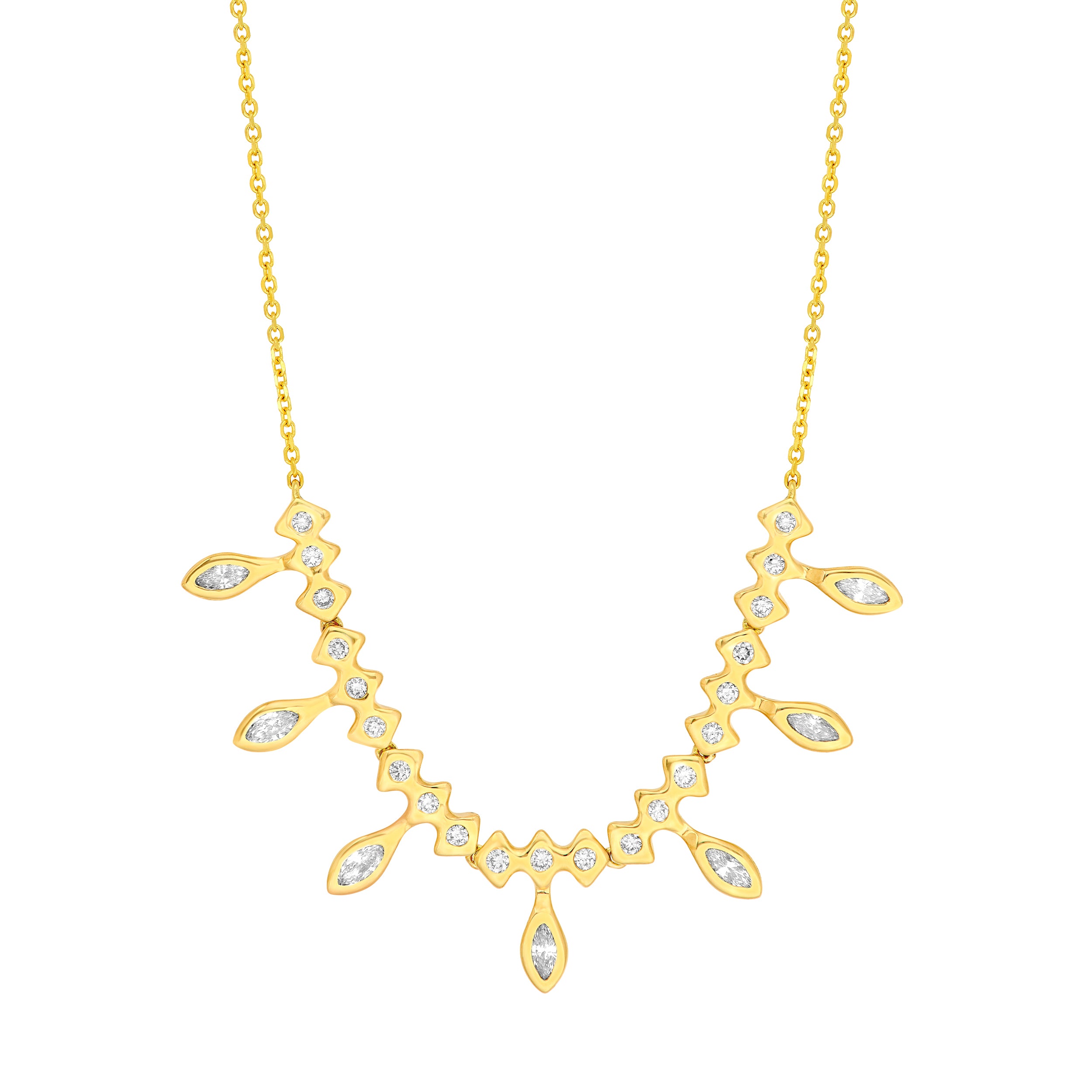 7/8tcw Round and Marquise Diamond Fan Necklace