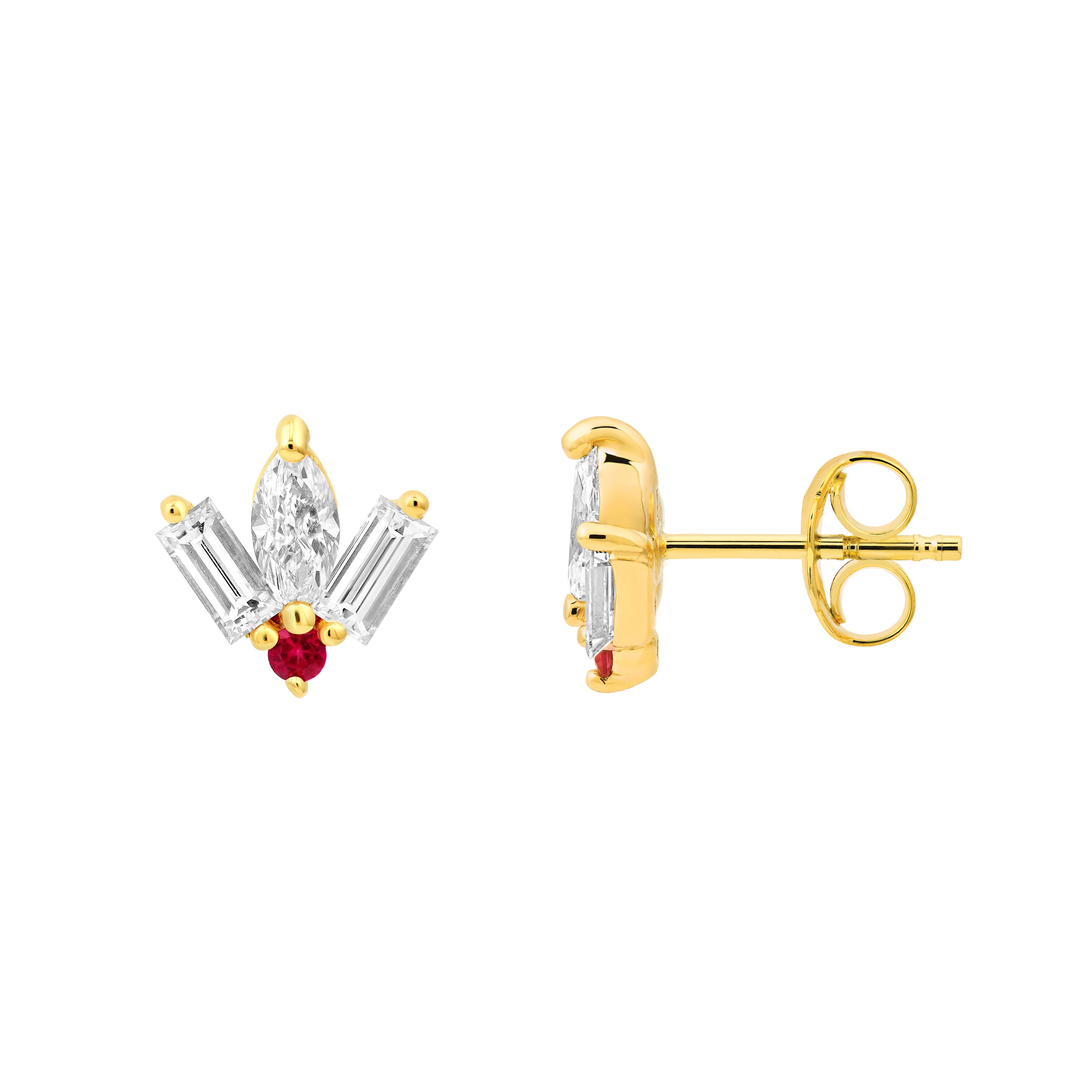 7/8tcw Multi-Cut Diamond & 1/20tcw Ruby Stud Earrings