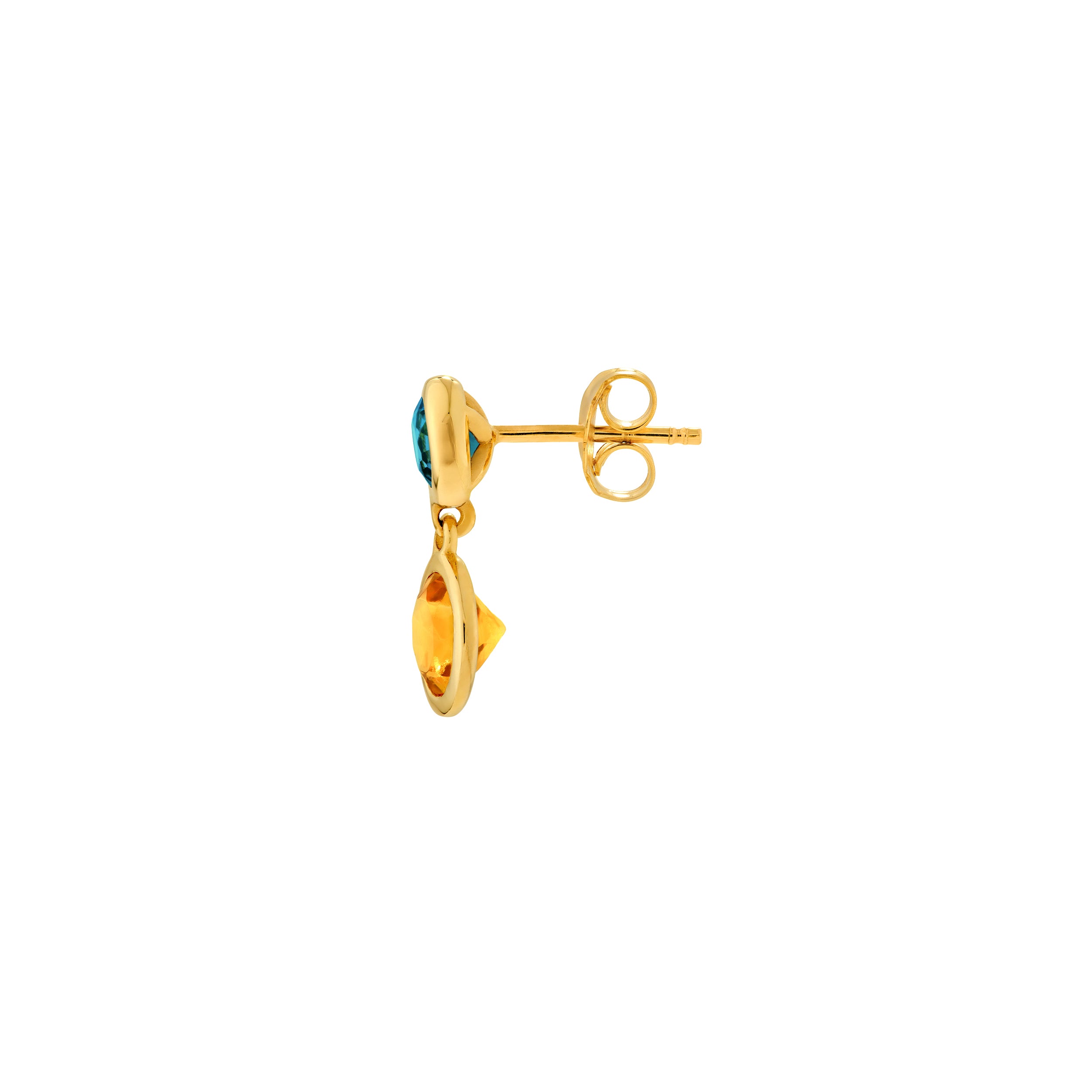 Citrine & Blue Topaz Bezel Drop Earrings