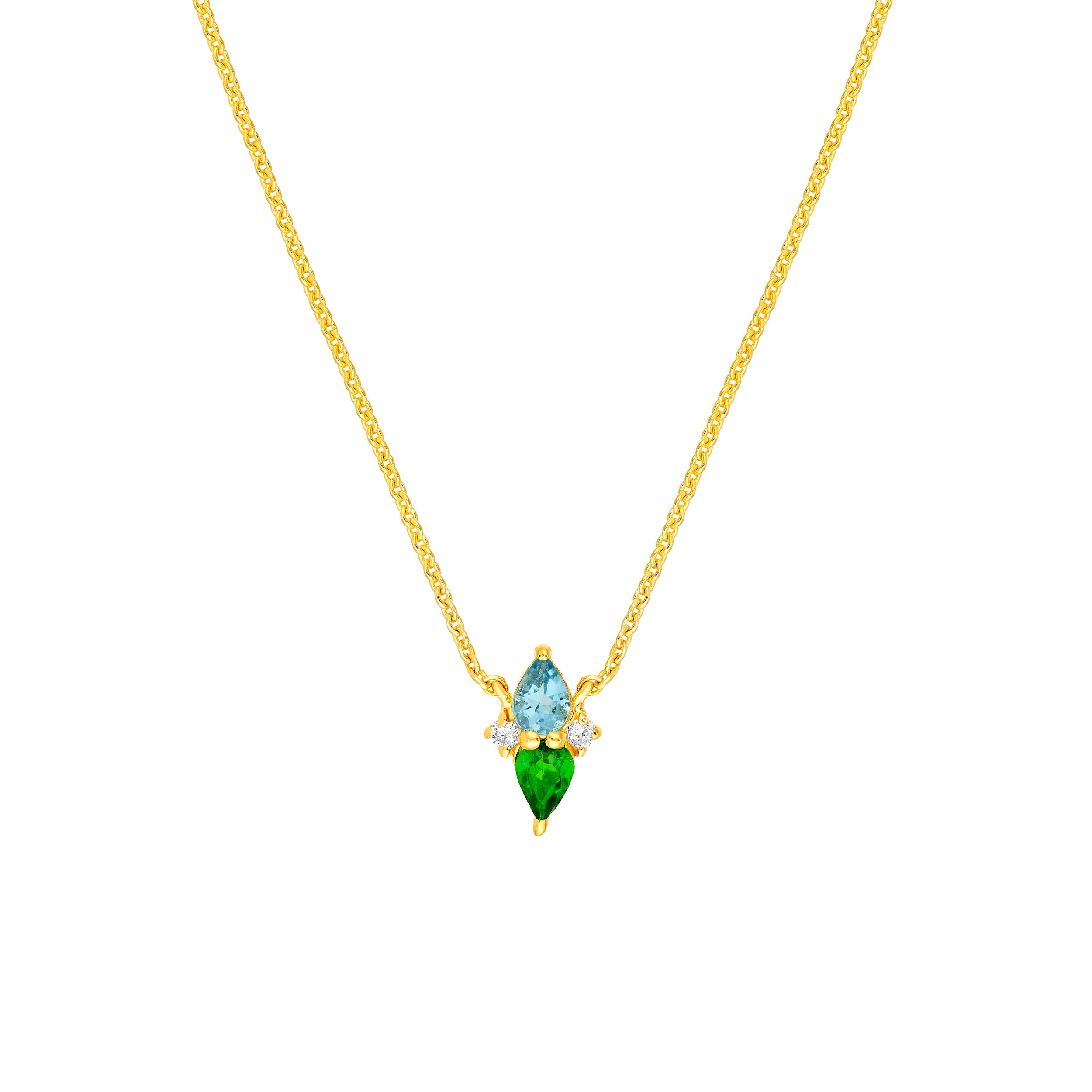Tsavorite & Aqua Cluster Necklace