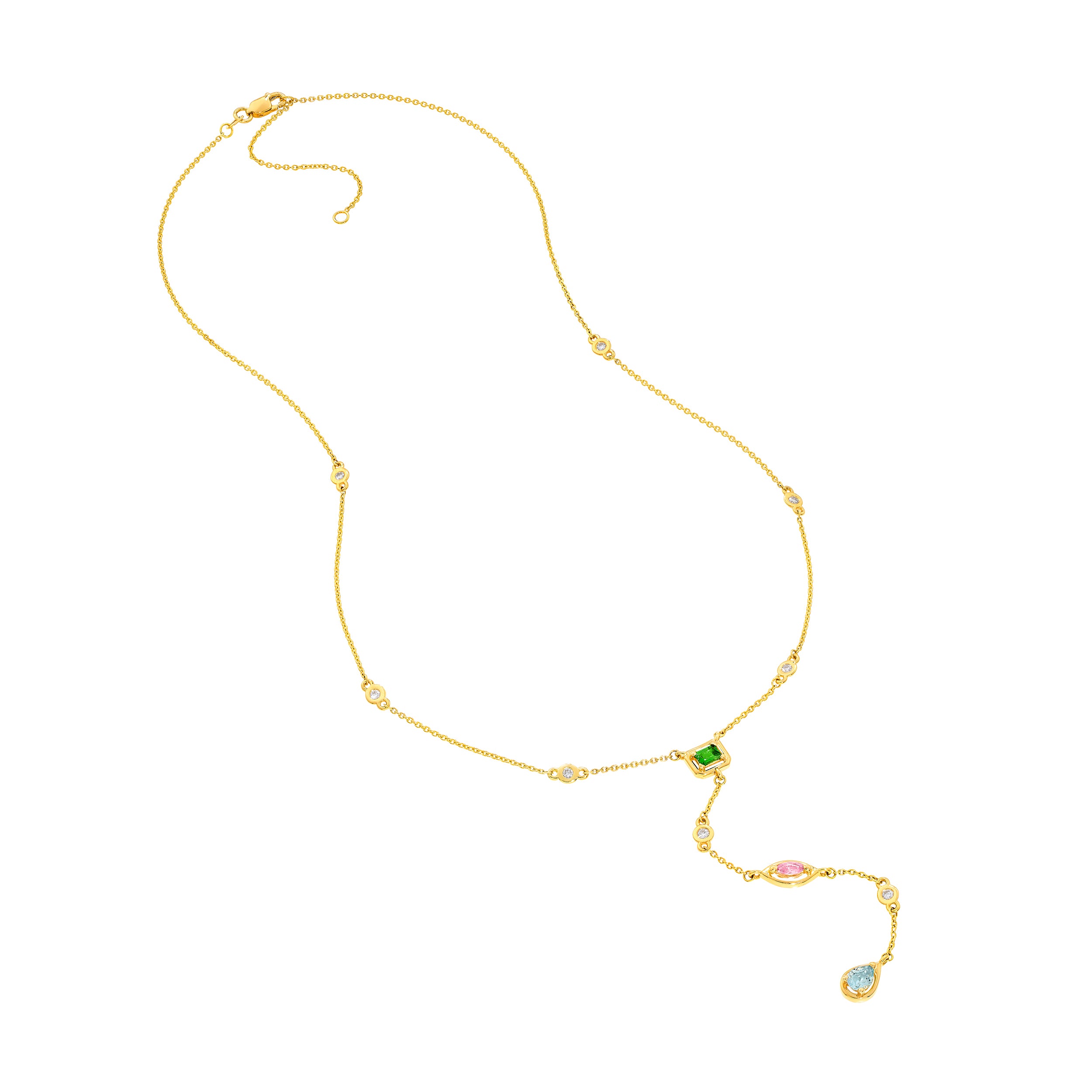 Mixed Gemstone & Diamond Station Lariat Necklace