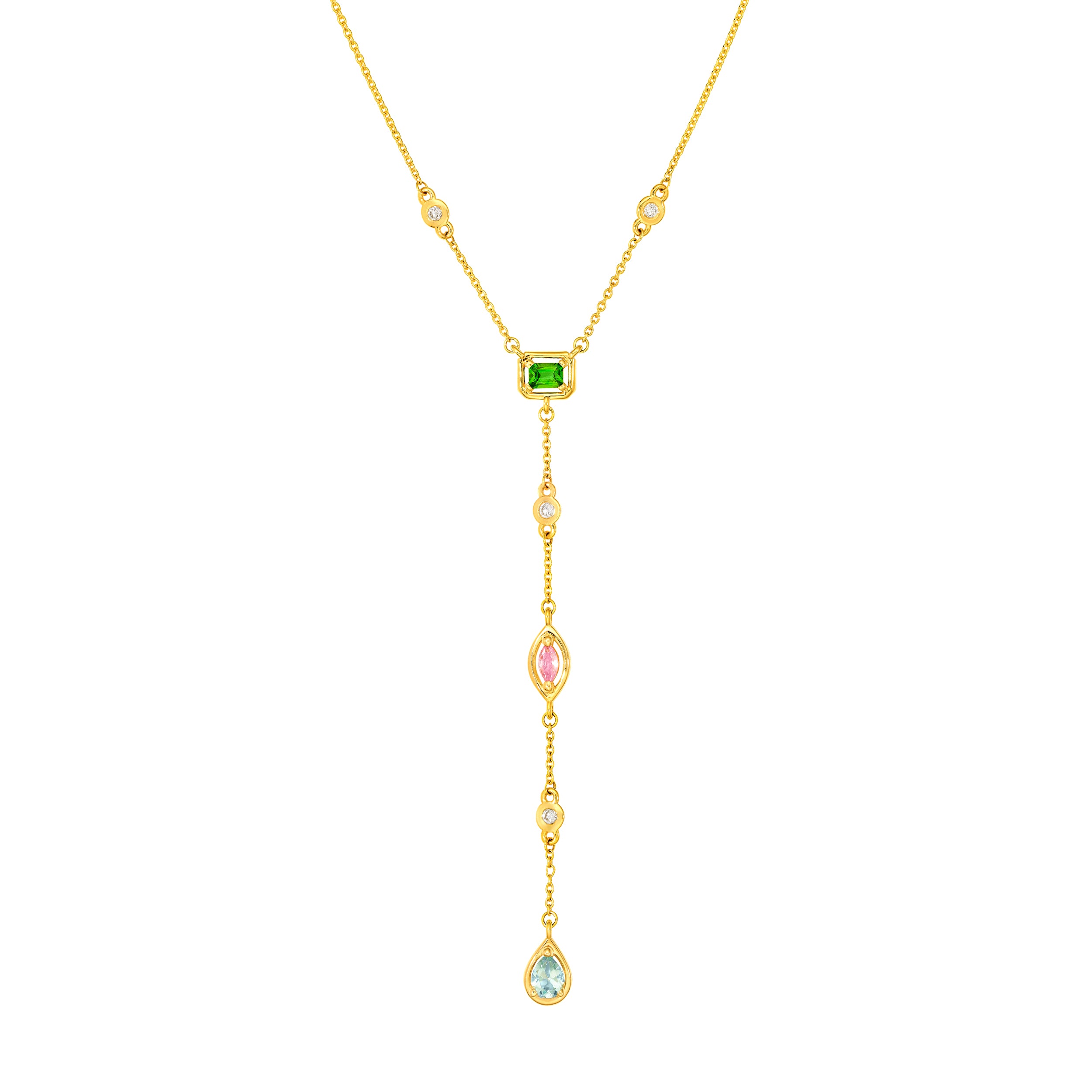 Mixed Gemstone & Diamond Station Lariat Necklace