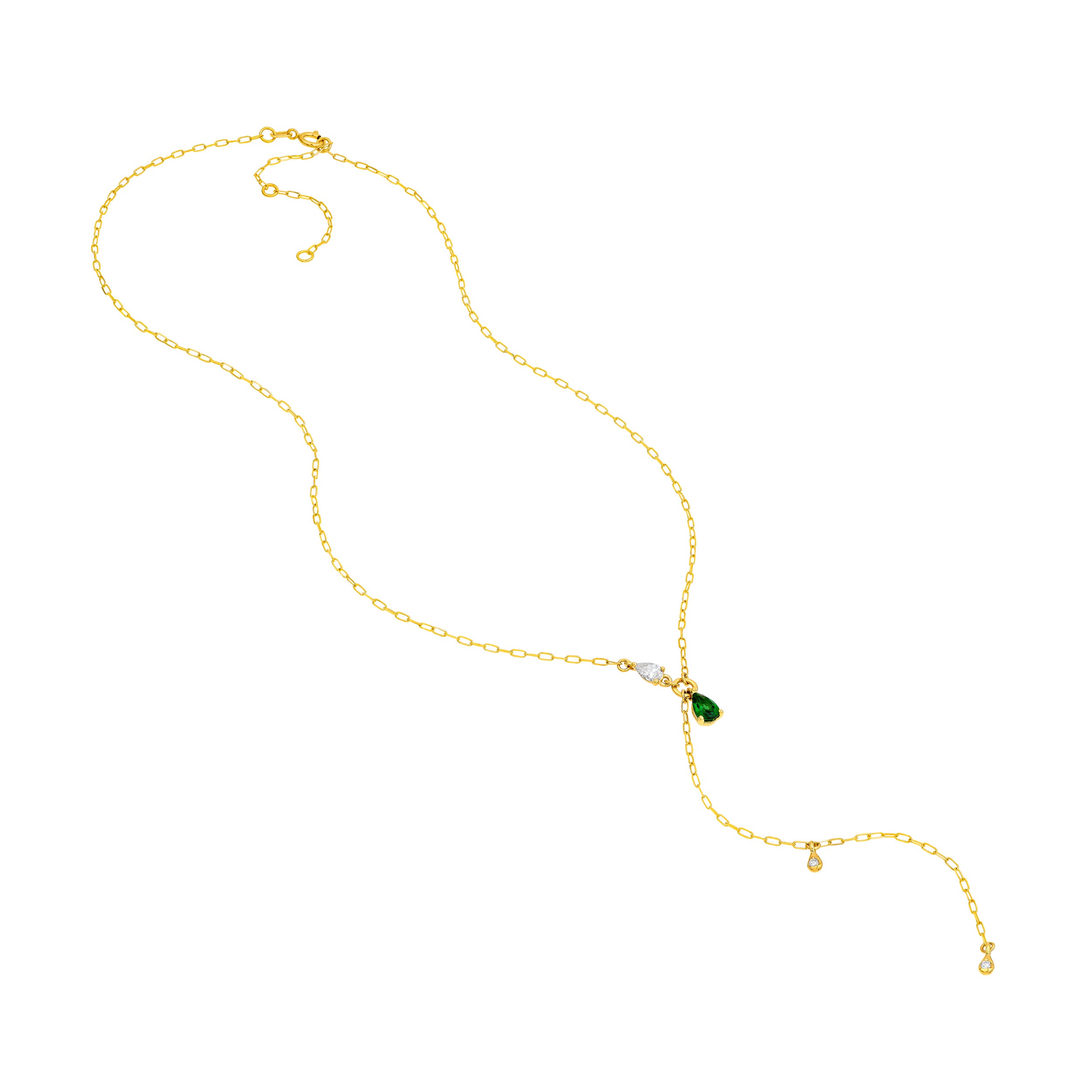 Floating Diamond & Tsavorite Lariat Necklace