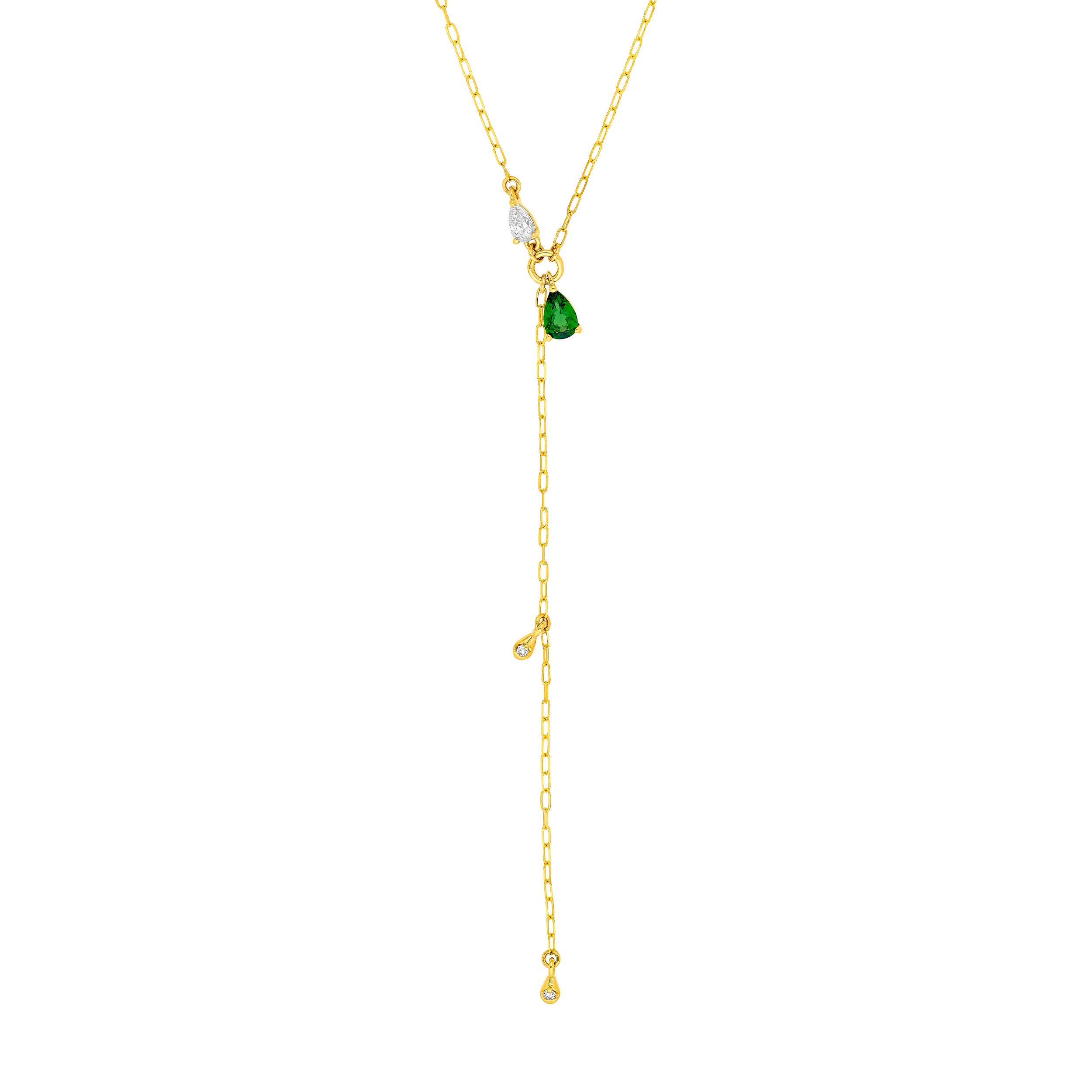 Floating Diamond & Tsavorite Lariat Necklace
