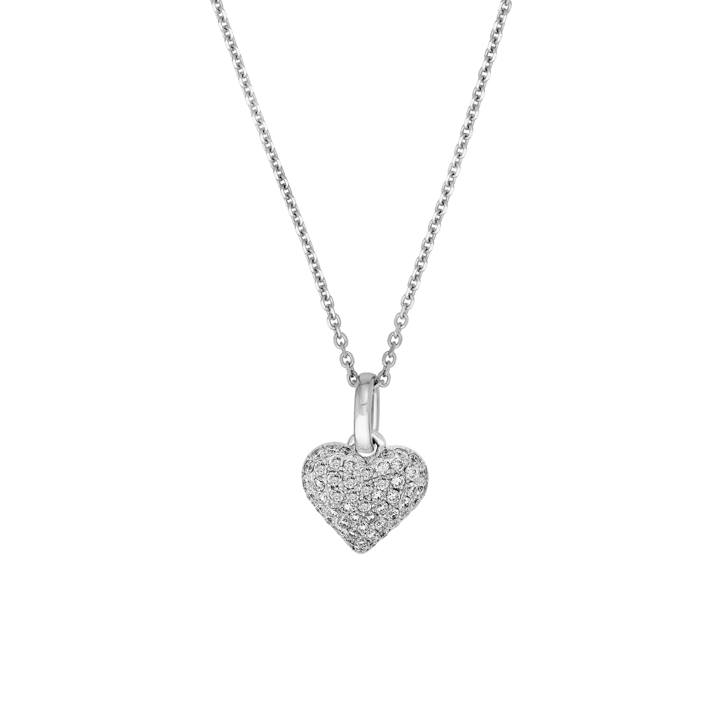 Pavé Diamond Heart Pendant Necklace (3/8tcw) in White Gold
