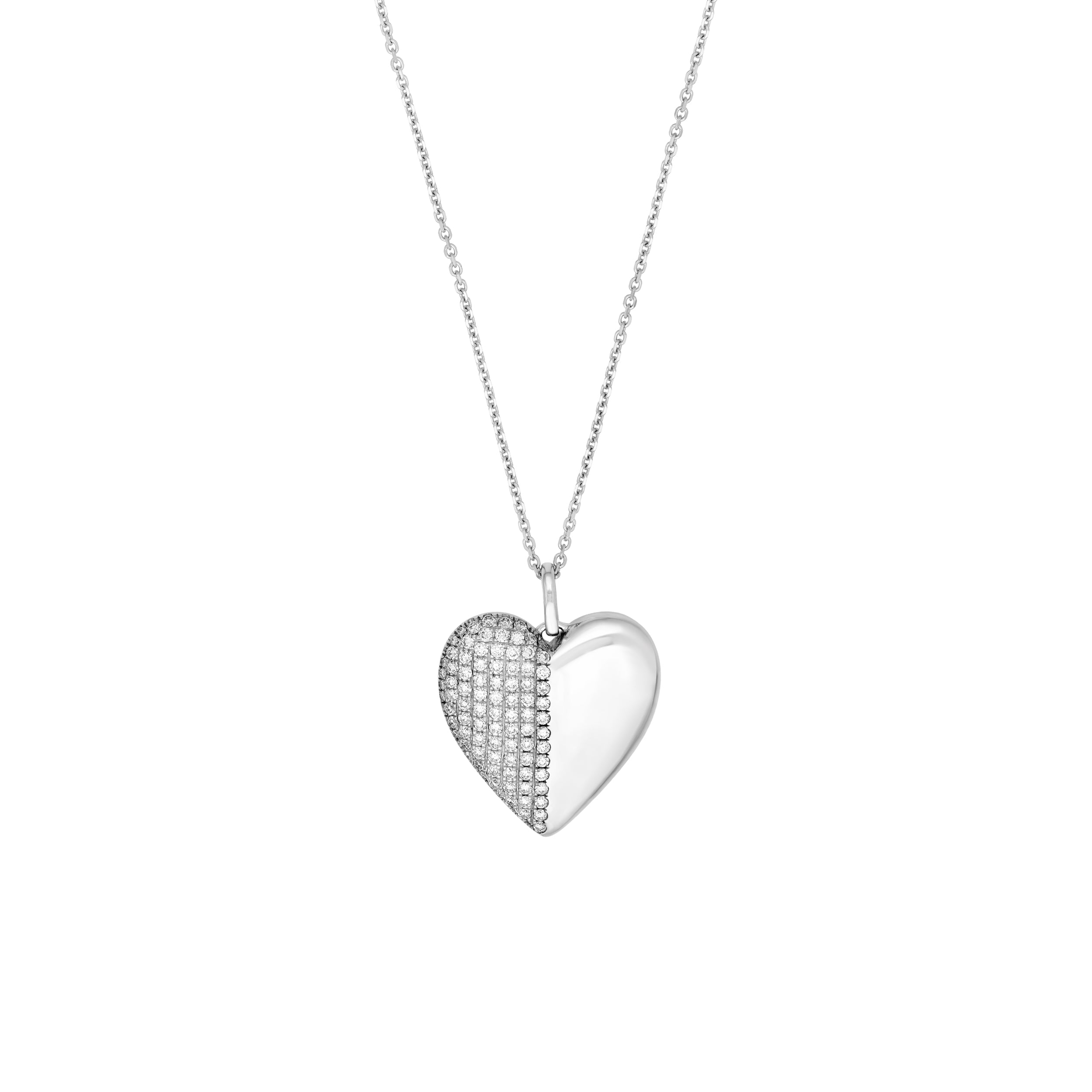 50/50 Diamond Heart Pendant Necklace (5/8tcw) in White Gold
