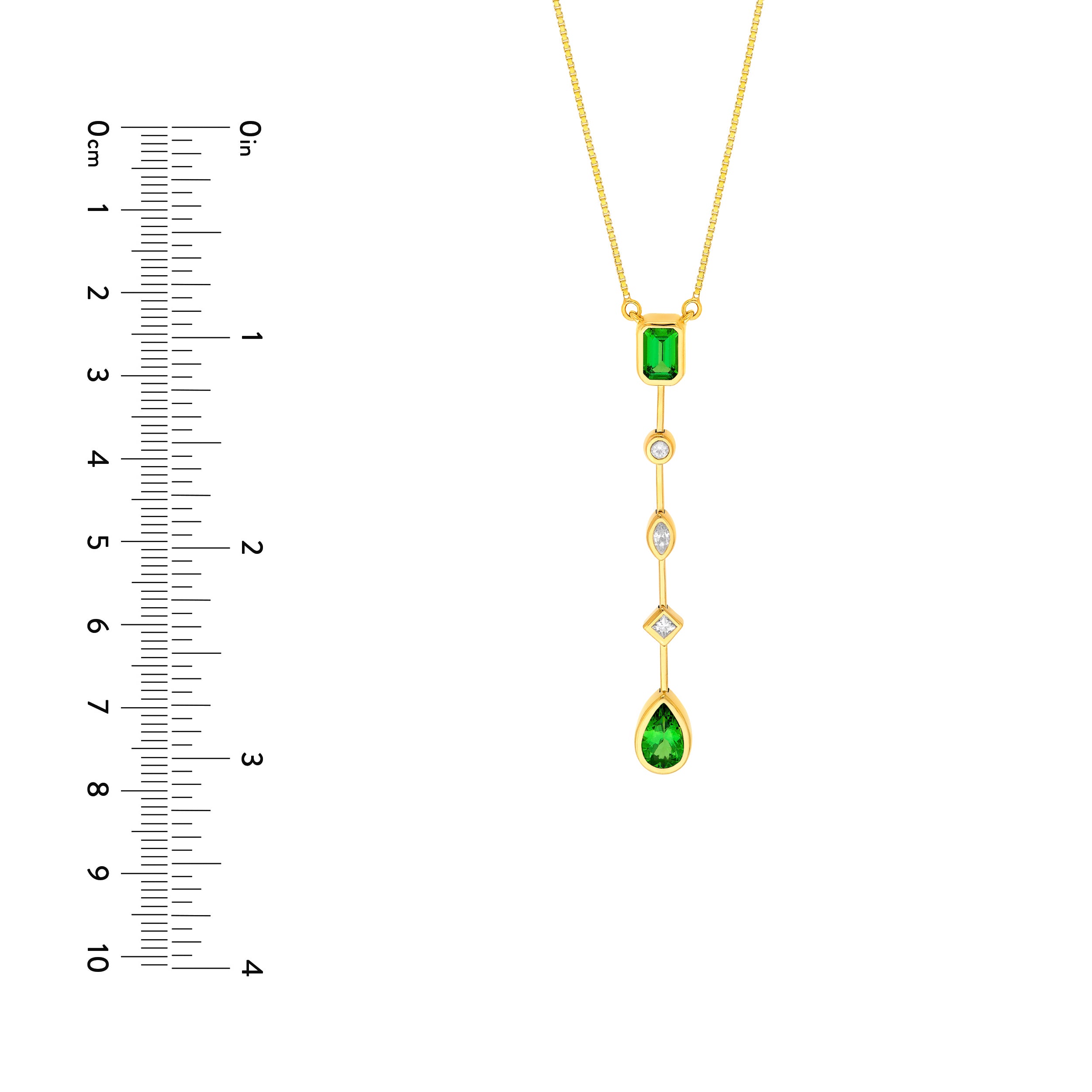 Tsavoritie & Diamond Mixed Shape Drop Necklace