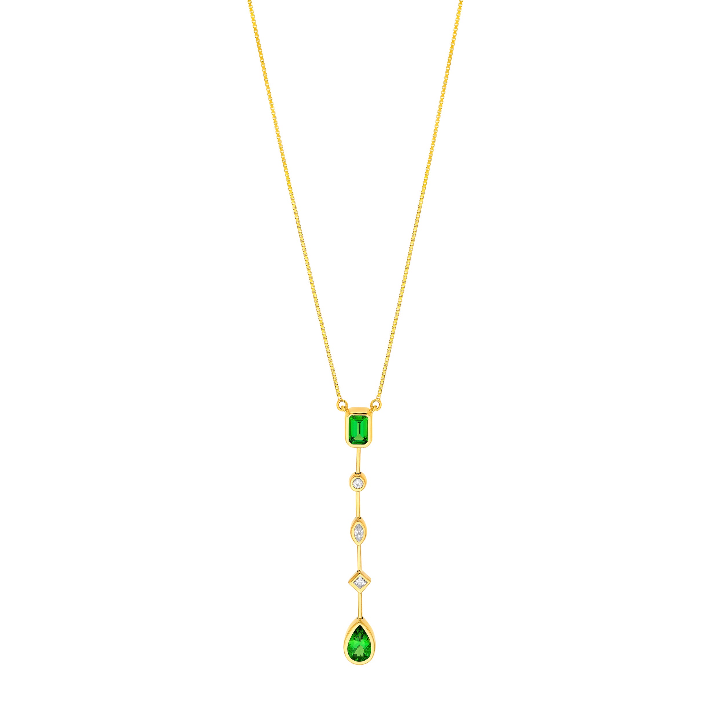 Tsavoritie & Diamond Mixed Shape Drop Necklace