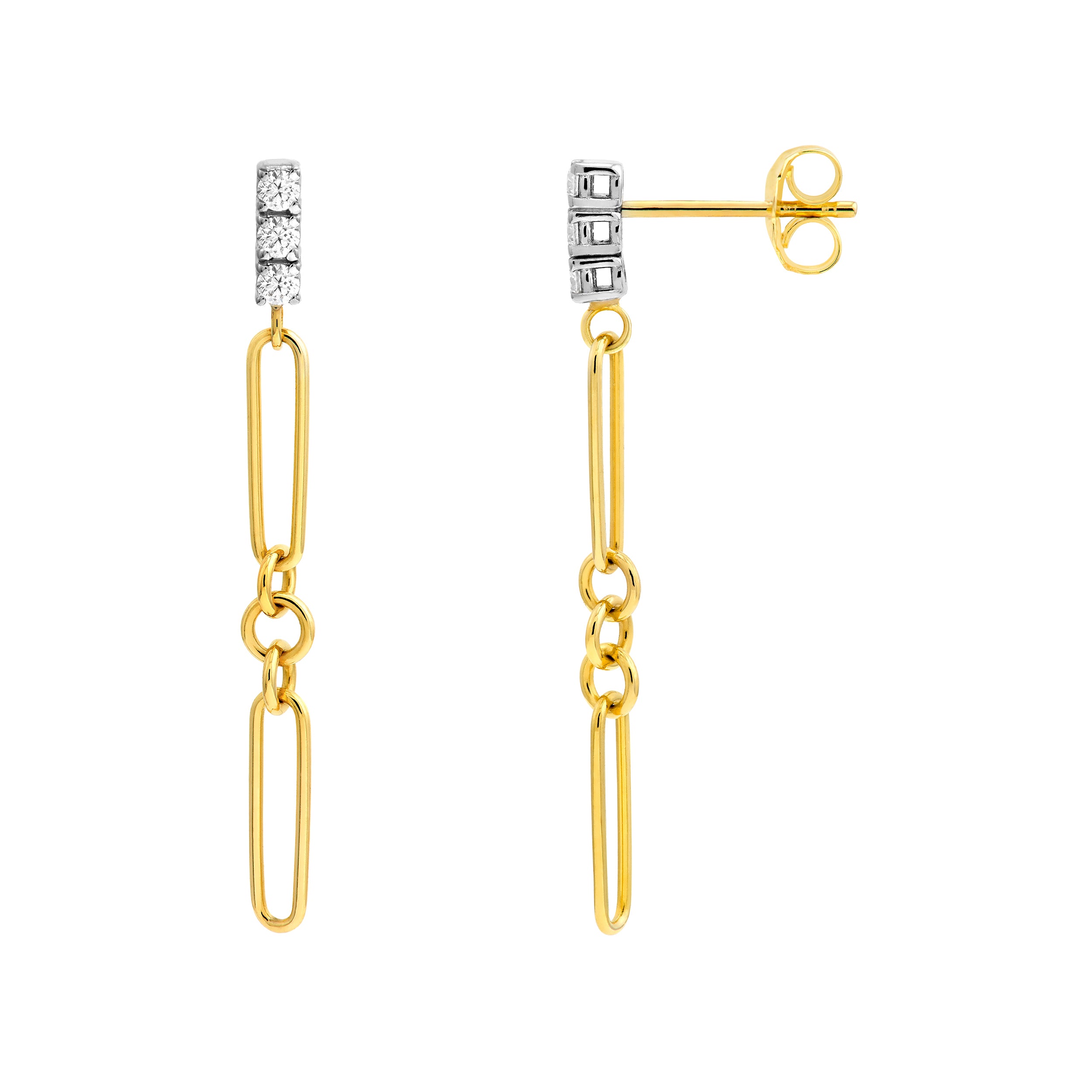 1/5tcw Diamond Two-Tone Paper Clip Dangle Earrings