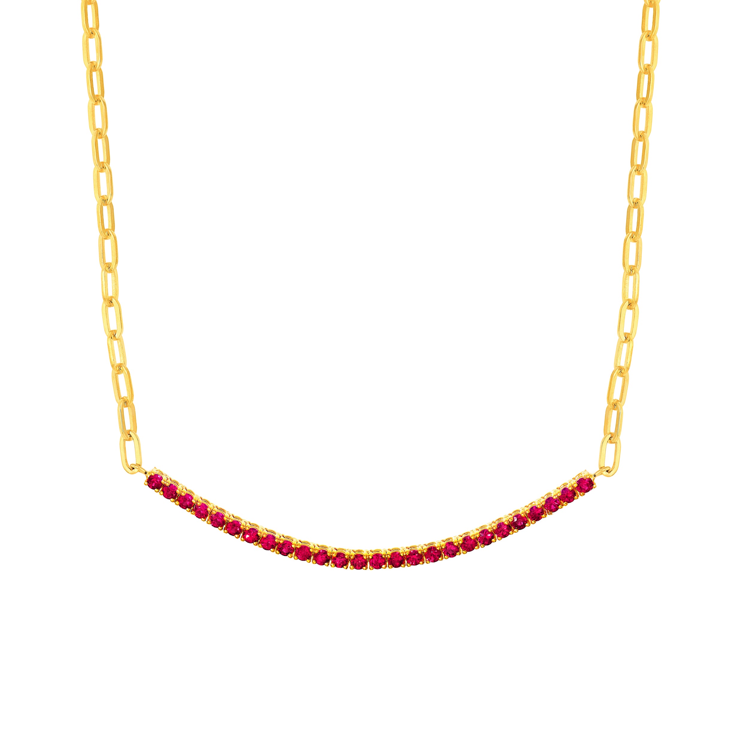 1ct Ruby Half Paper Clip Half Tennis Necklace