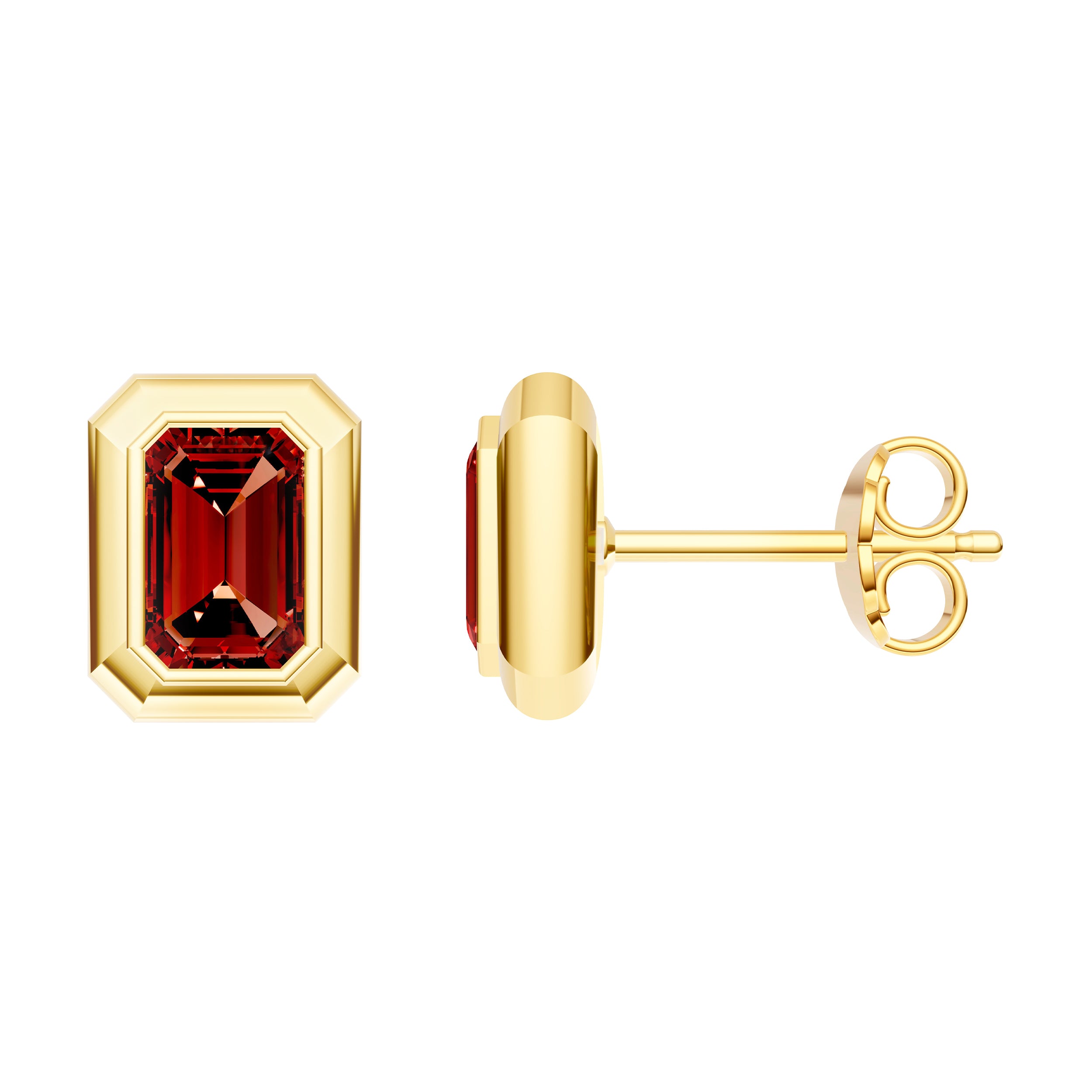 Emerald Red Garnet Double Bezel Stud Earrings