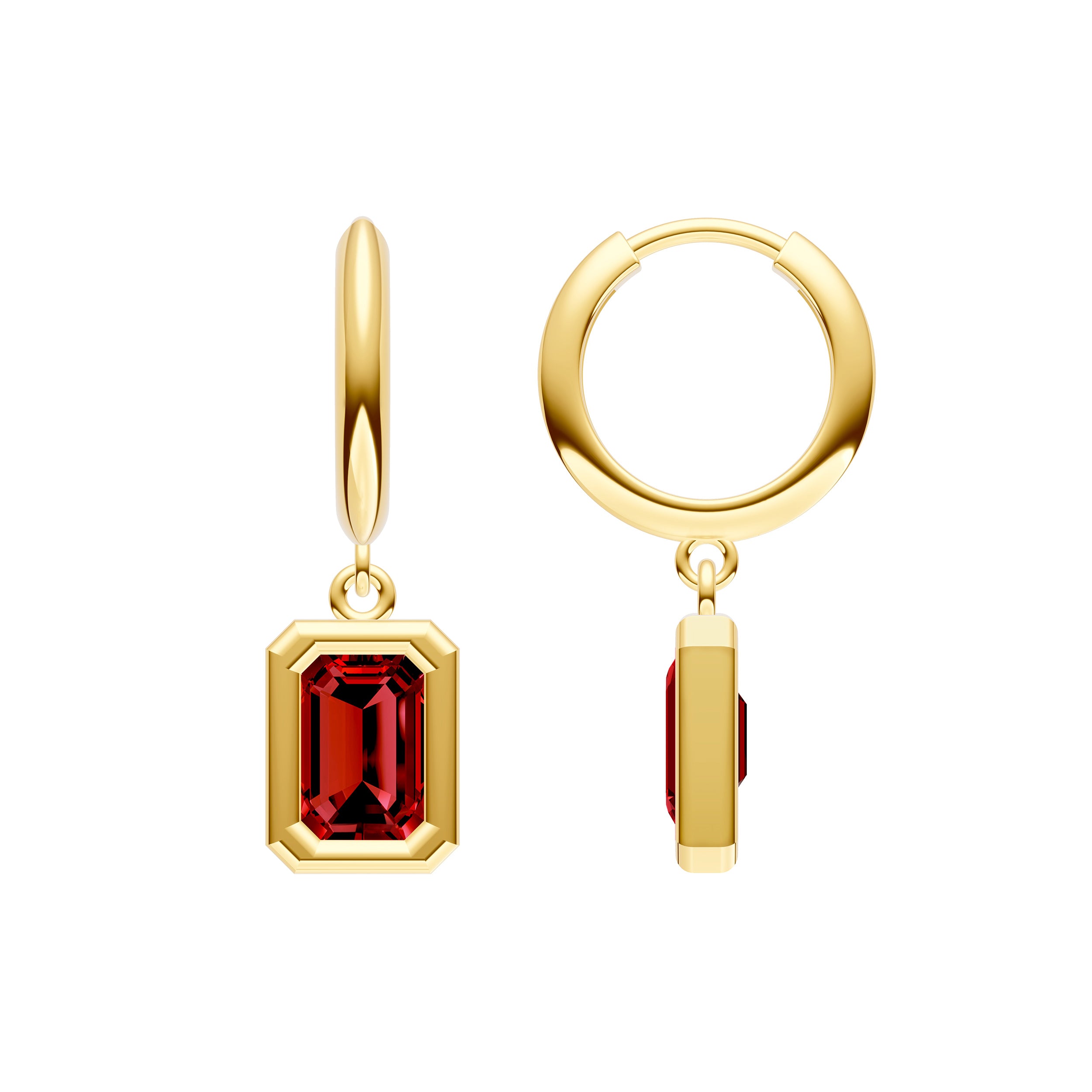 Emerald Red Garnet Bezel Drop Earrings