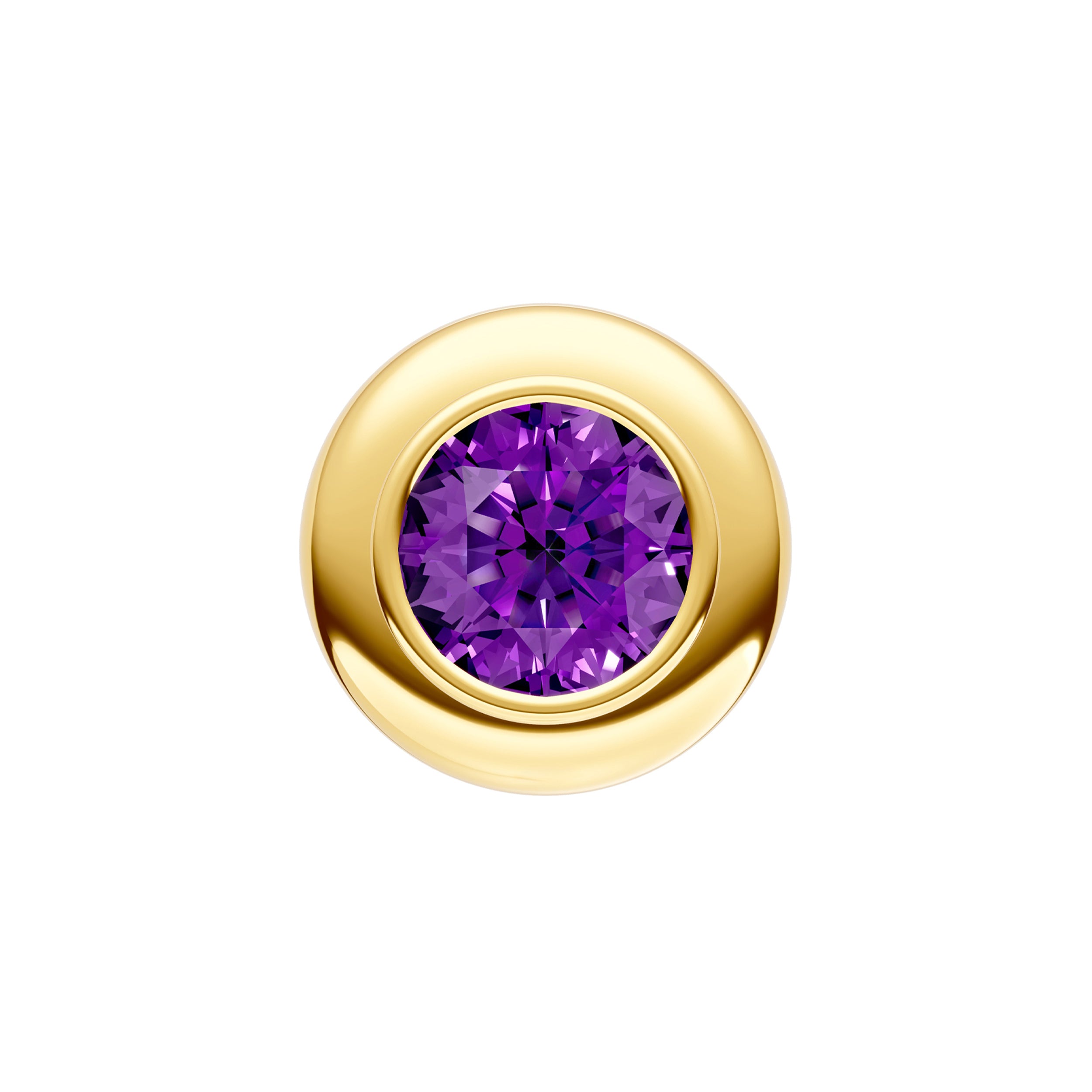 Round Purple Amethyst Double Bezel Stud Earrings