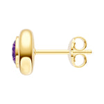 Round Purple Amethyst Double Bezel Stud Earrings