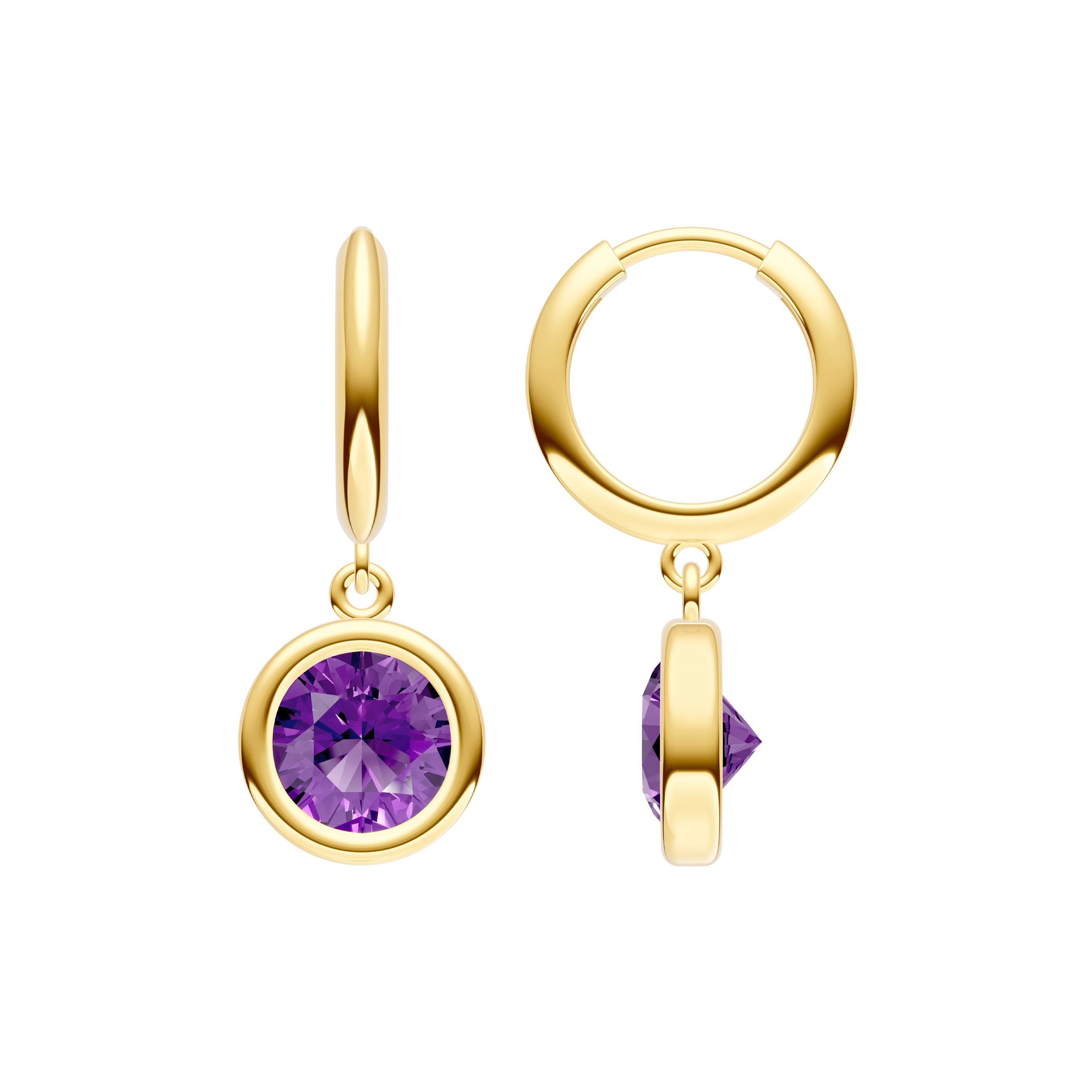 Round Purple Amethyst Drop Earrings