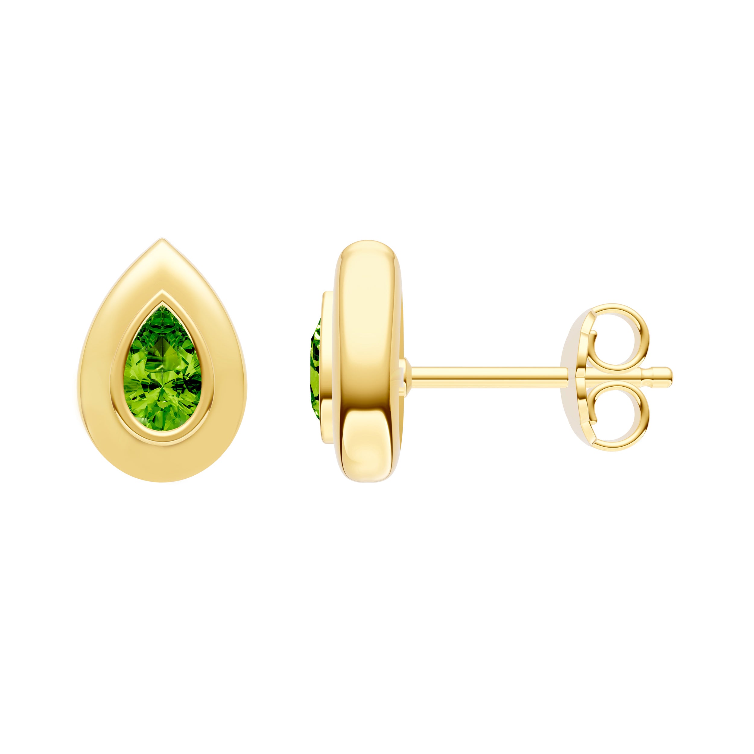 Pear Peridot Double Bezel Stud Earrings