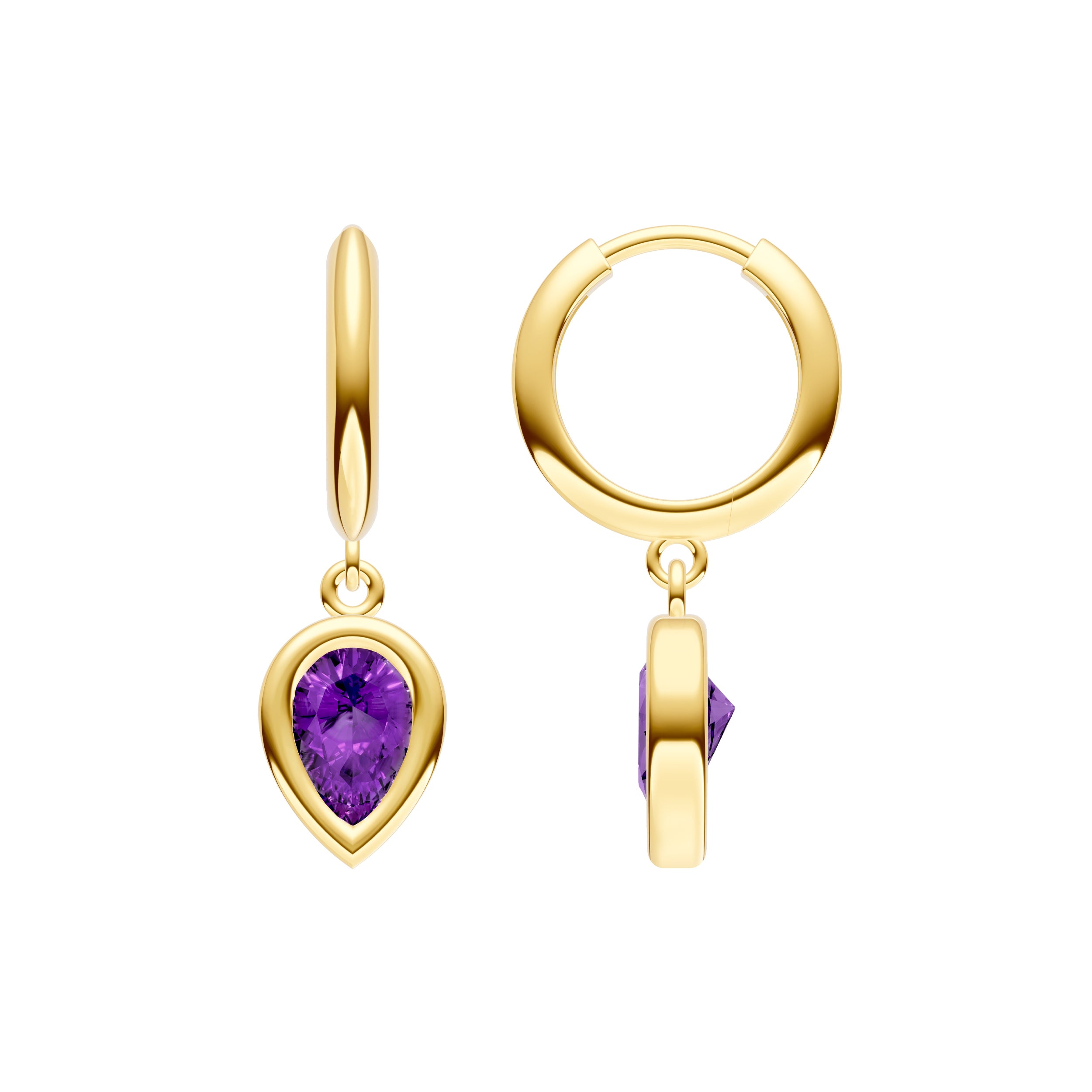 Pear Purple Amethyst Bezel Drop Earrings