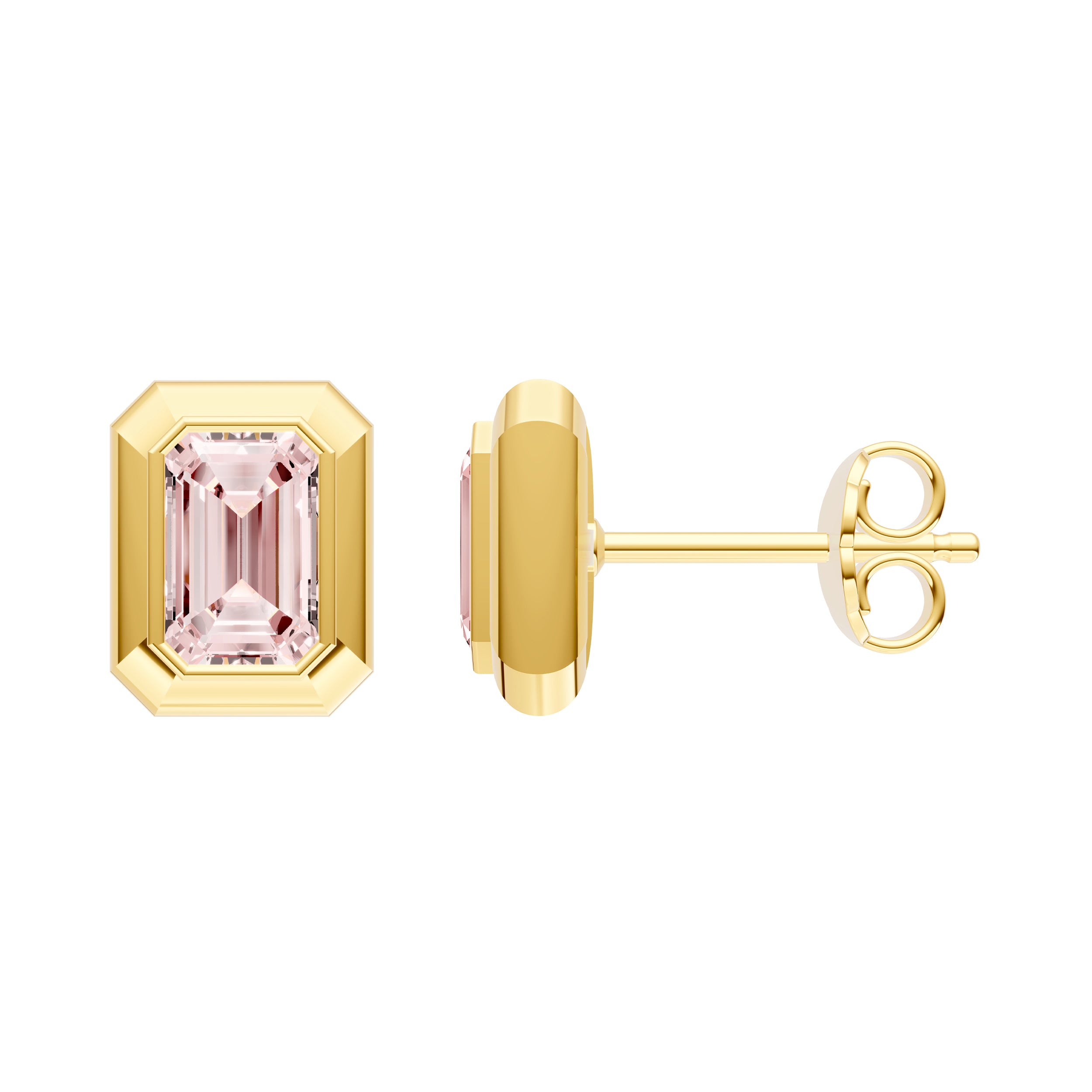Emerald Pink Morganite Double Bezel Stud Earrings
