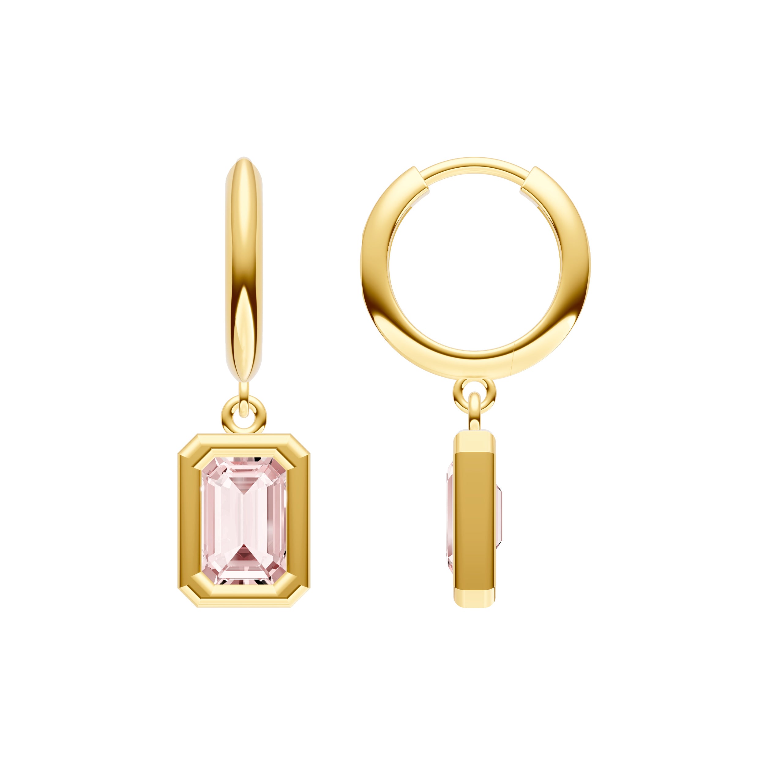 Emerald Pink Morganite Bezel Drop Earrings