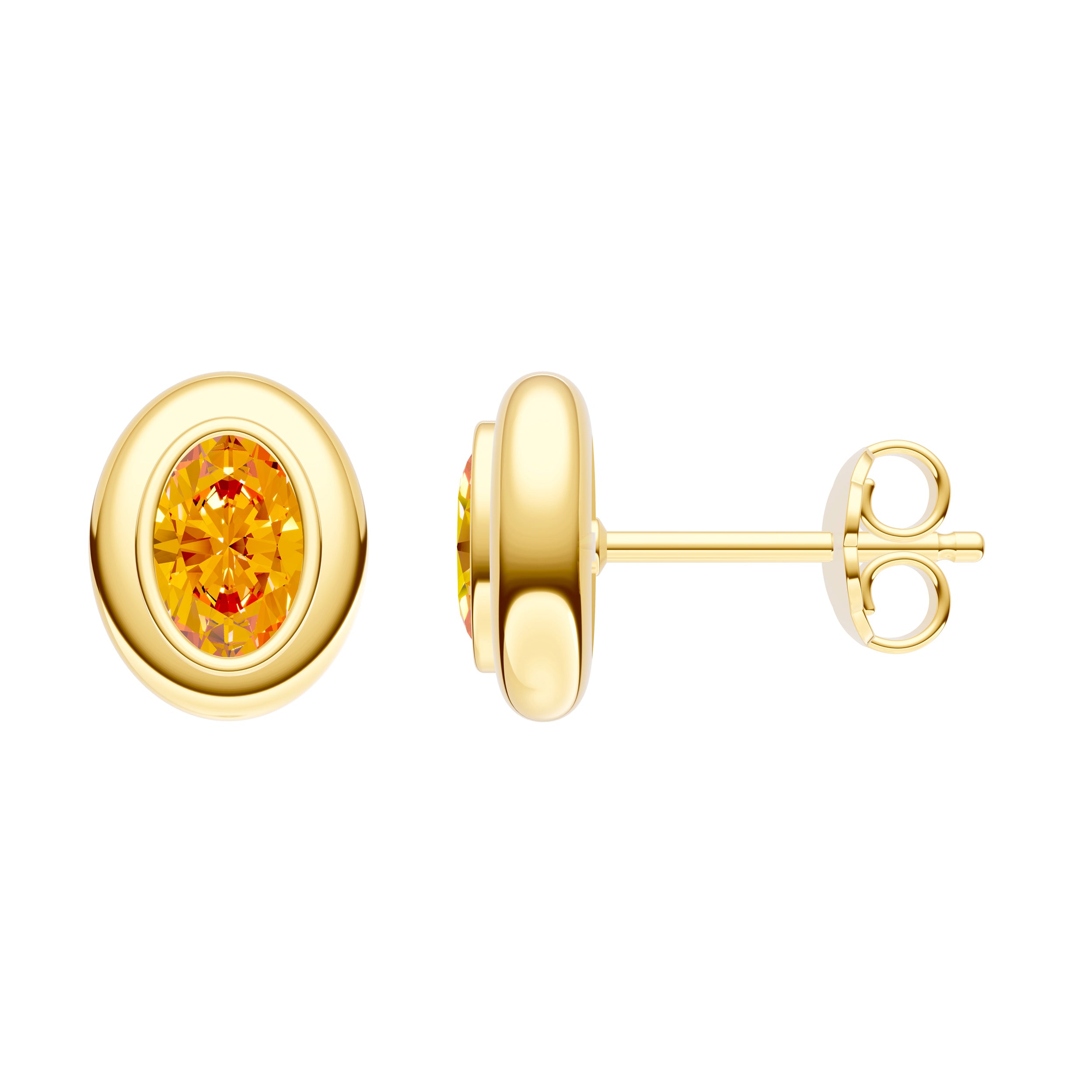 Oval Citrine Double Bezel Stud Earrings