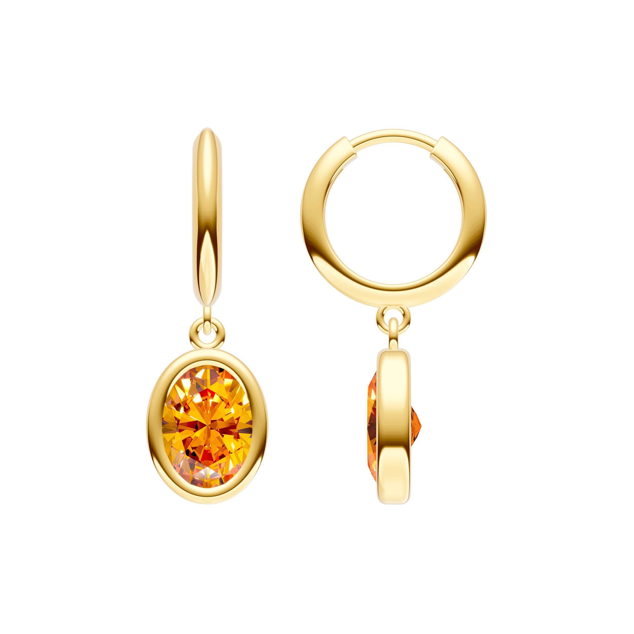 Oval Citrine Bezel Drop Earrings
