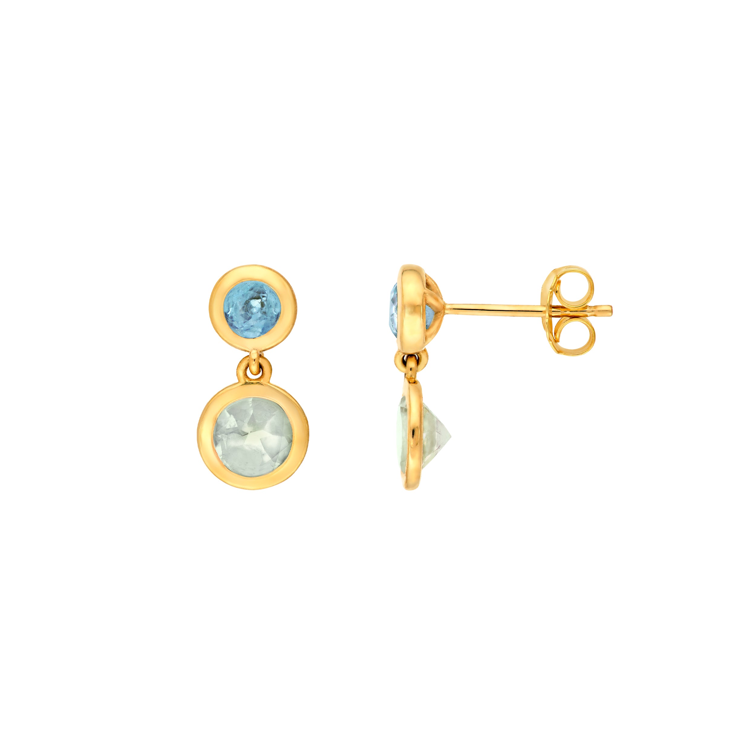 Sky Blue & Blue Green Amethyst Bezel Drop Earrings