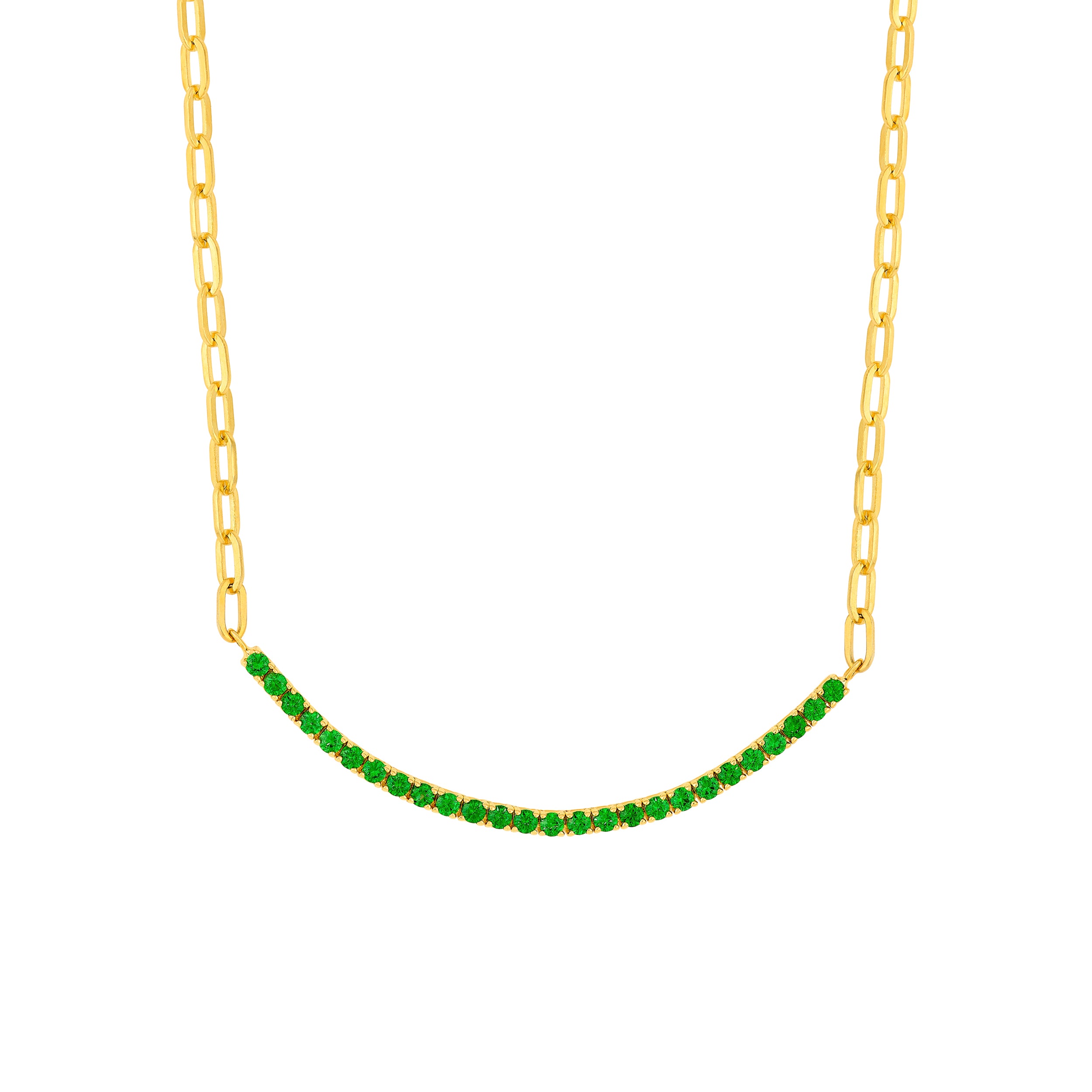 2mm Tsavorite Half Paper Clip Half Tennis Necklace