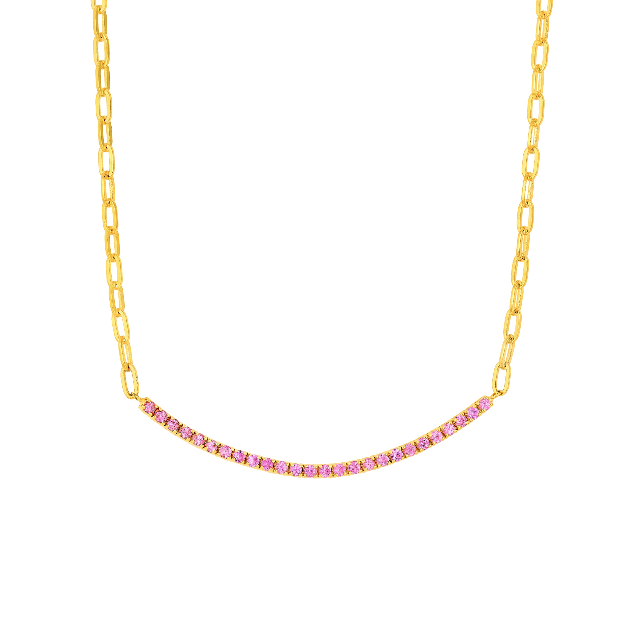 2mm RD Sapphire Pink Half Paper Clip Half Tennis Necklace