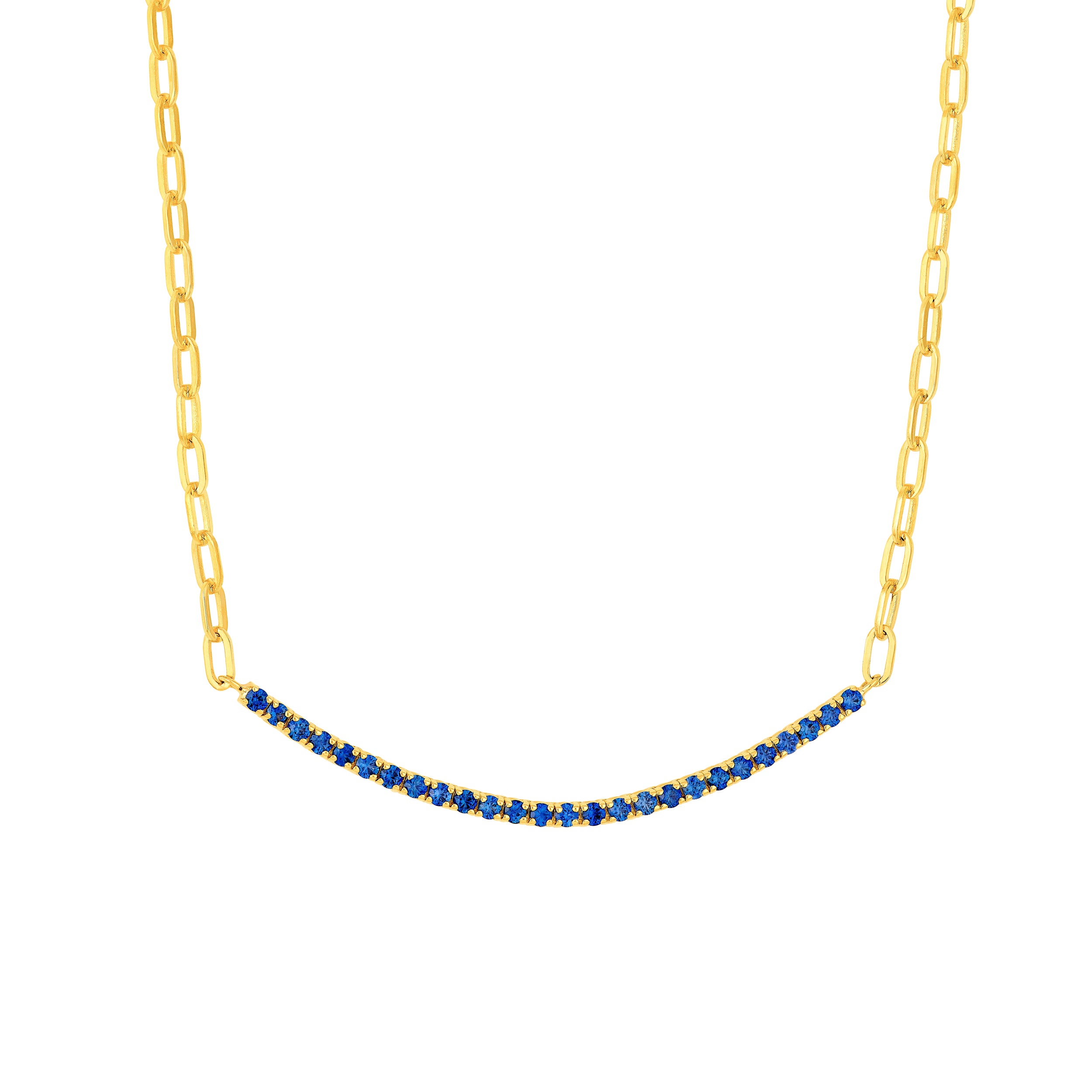 2mm RD Sapphire Blue Half Paper Clip Half Tennis Necklace