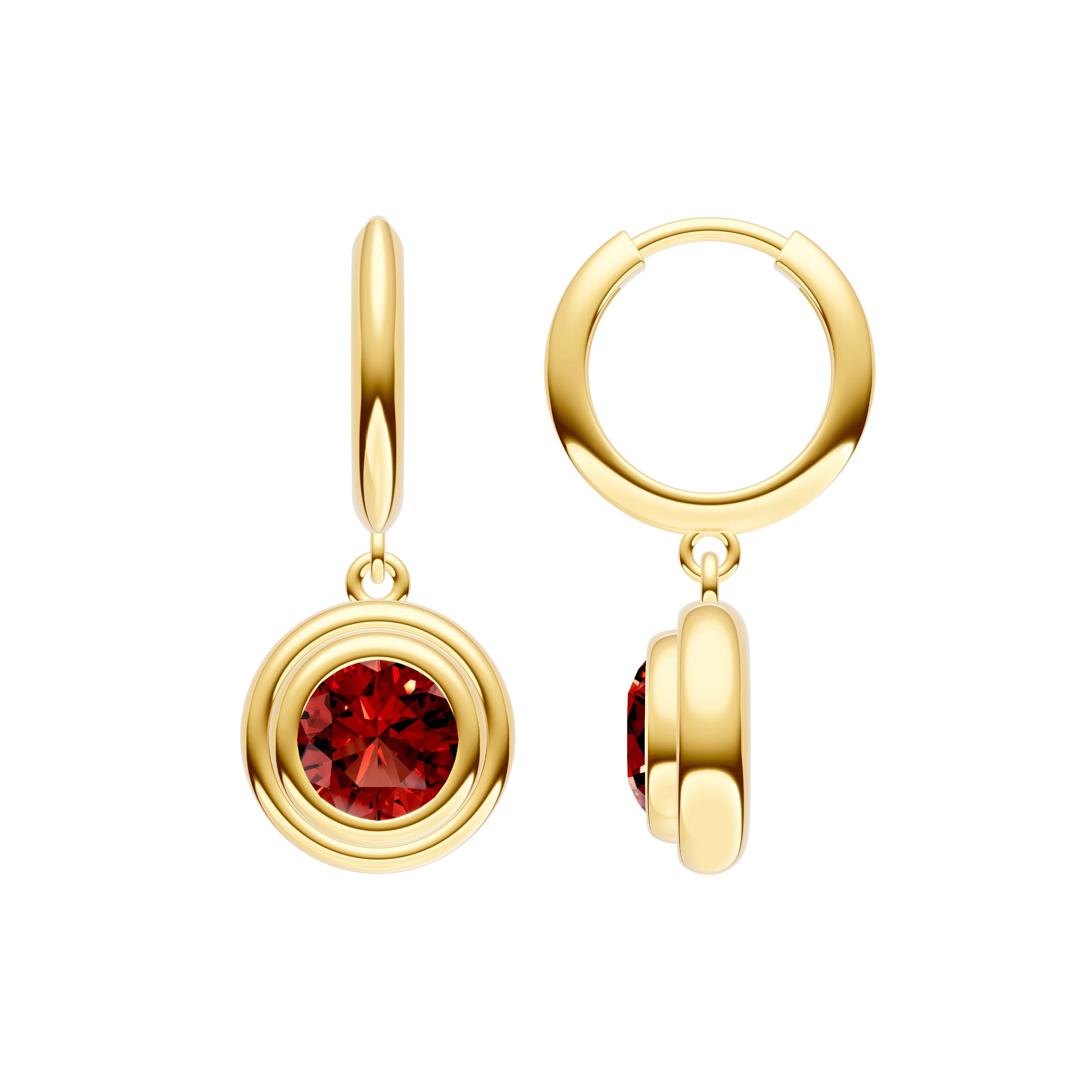Red Garnet Double Bezel Dangle Earrings