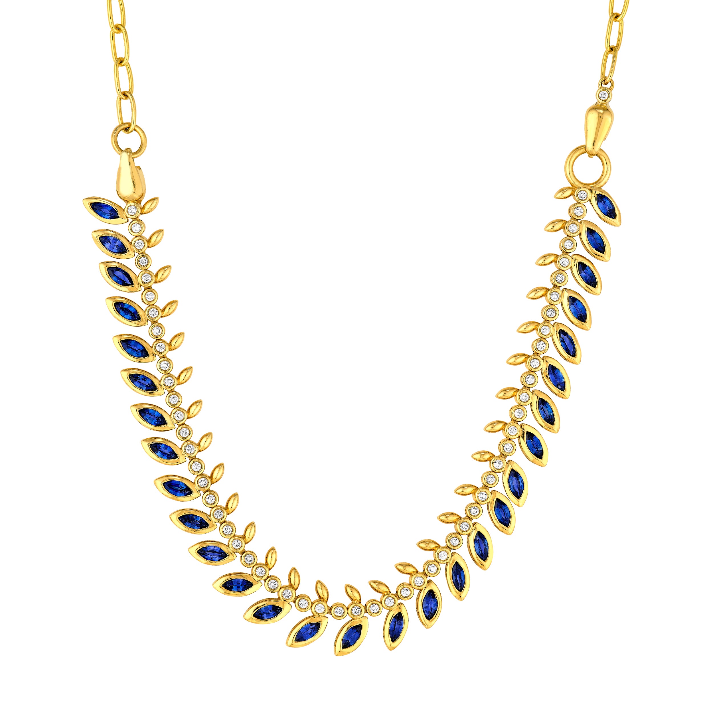 Bezel Sapphire & Diamonds Leaf Convertible Necklace