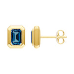 Emerald London Blue Double Bezel Stud Earrings