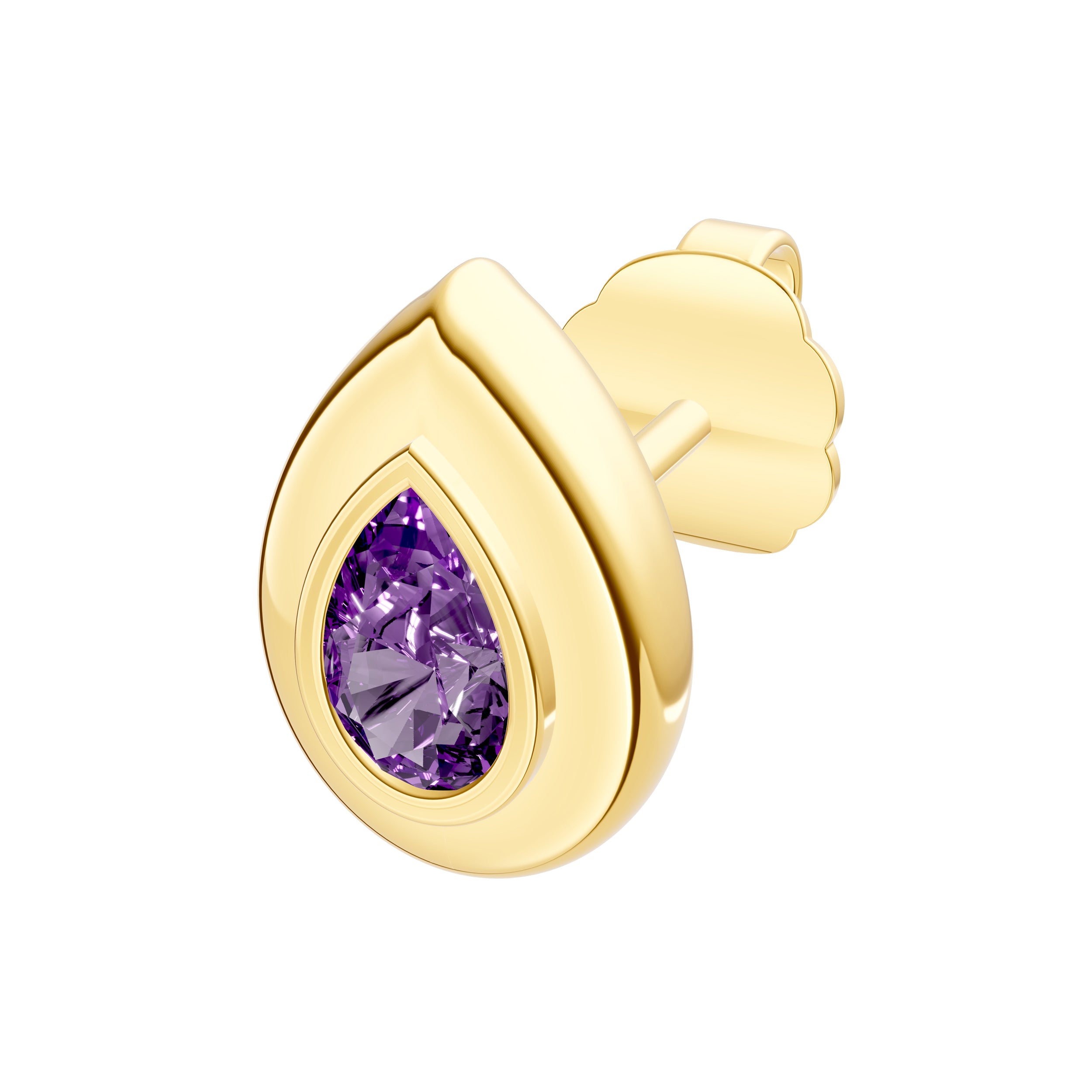 Pear Shape Purple Amethyst Double Bezel Stud Earrings