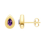 Pear Shape Purple Amethyst Double Bezel Stud Earrings