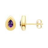 Pear Shape Purple Amethyst Double Bezel Stud Earrings