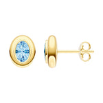 Oval Sky Blue Double Bezel Stud Earrings