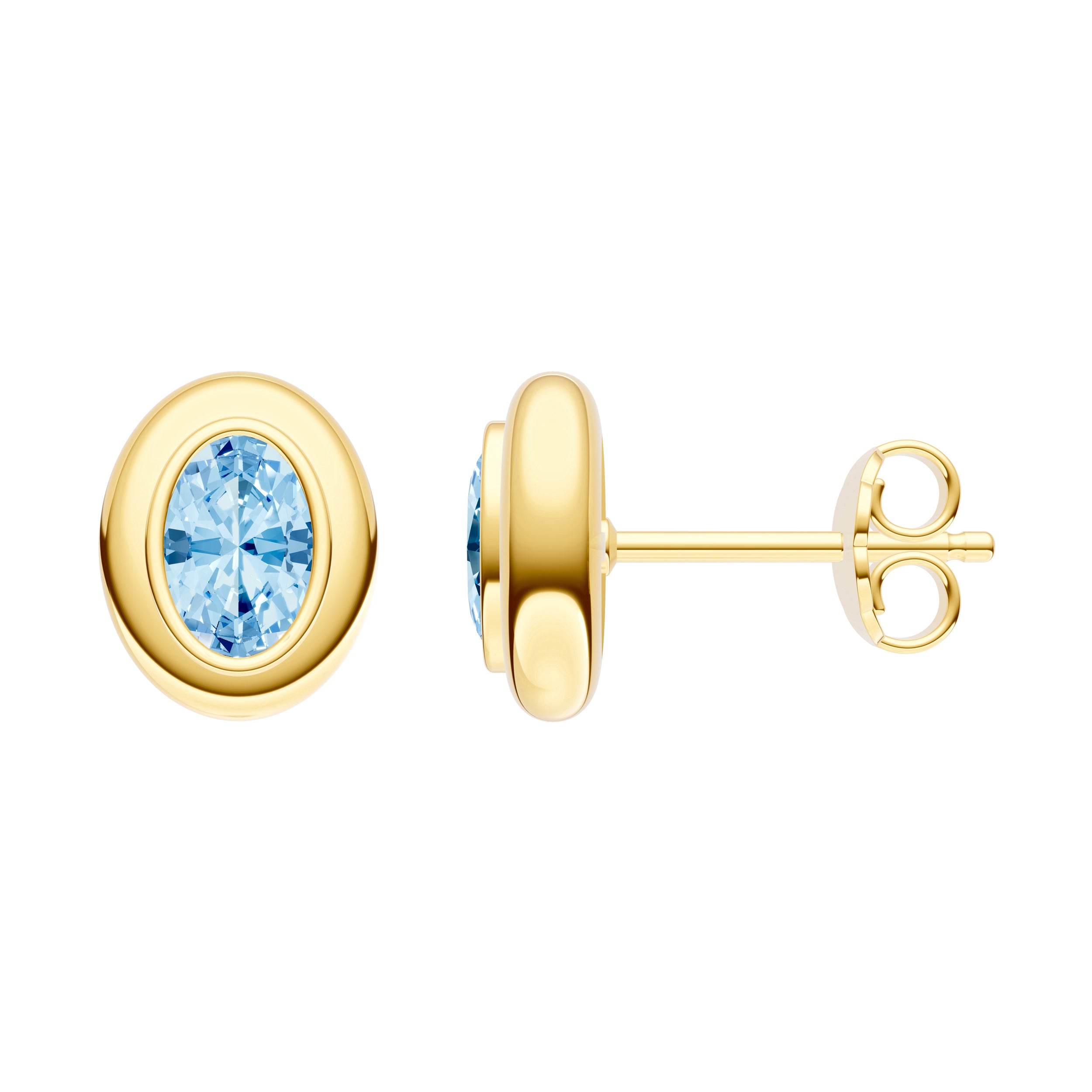 Oval Sky Blue Double Bezel Stud Earrings