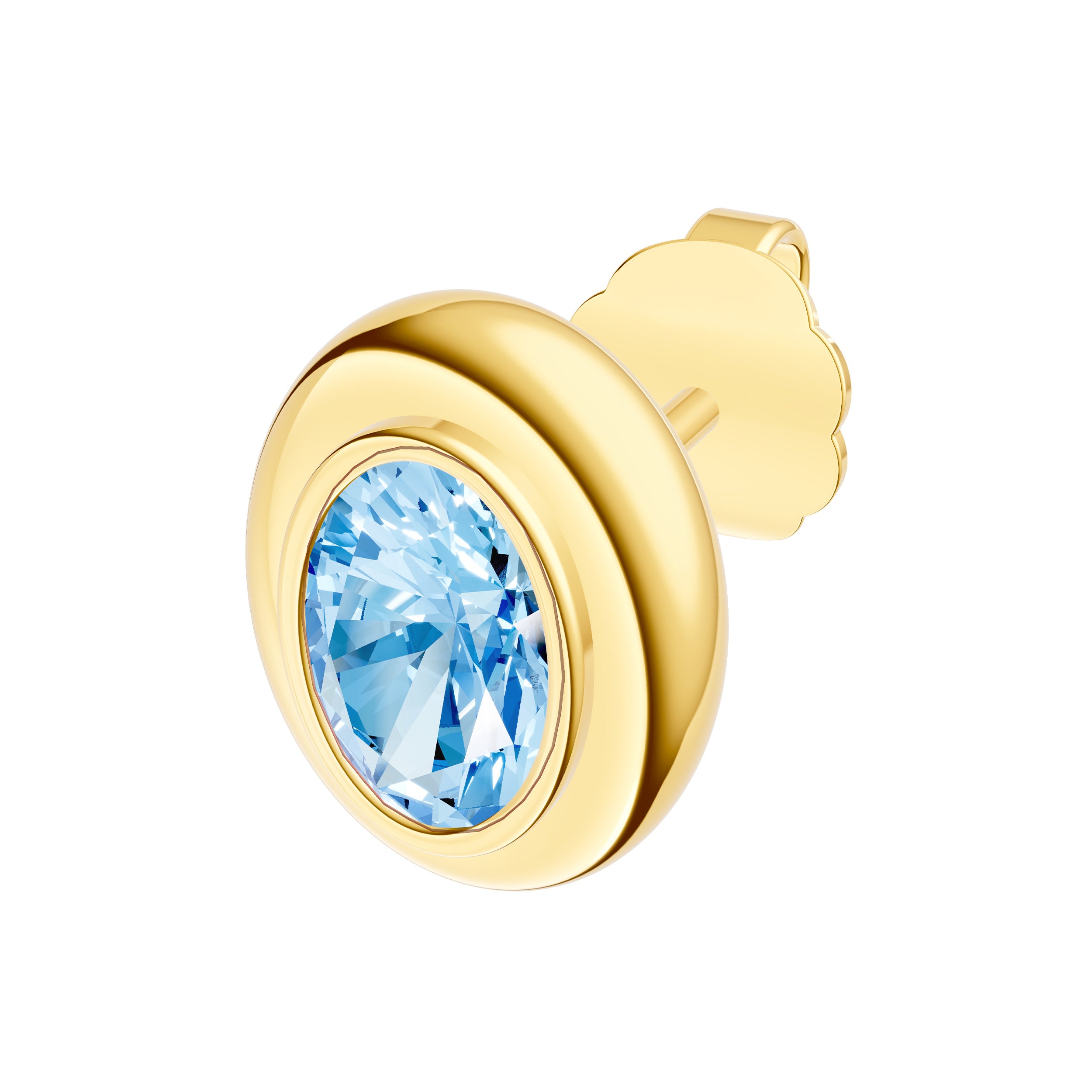 Oval Sky Blue Double Bezel Stud Earrings
