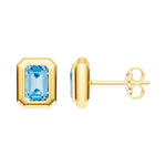 Emerald Sky Blue Double Bezel Stud Earrings