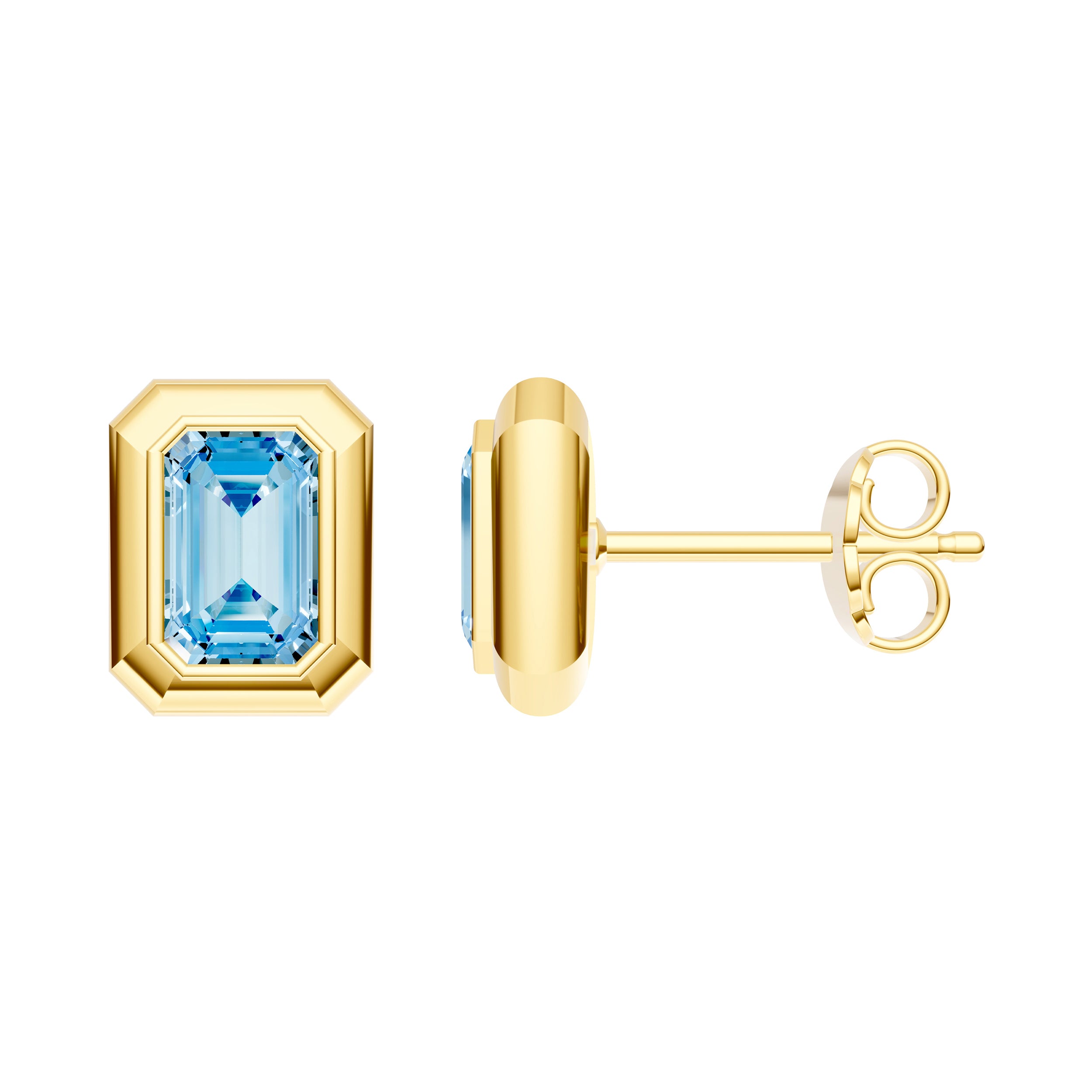 Emerald Sky Blue Double Bezel Stud Earrings
