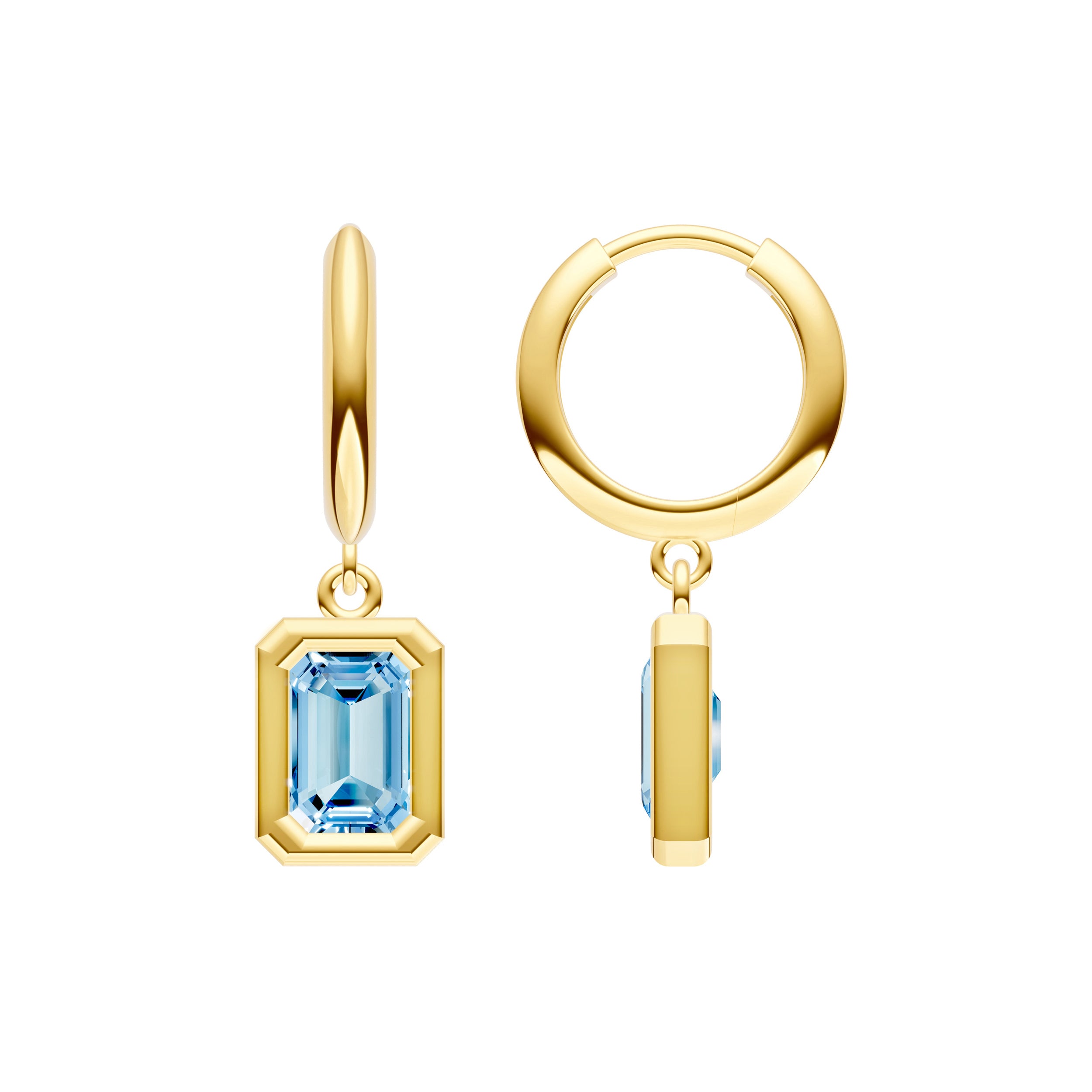 Emerald Sky Blue Bezel Drop Earrings