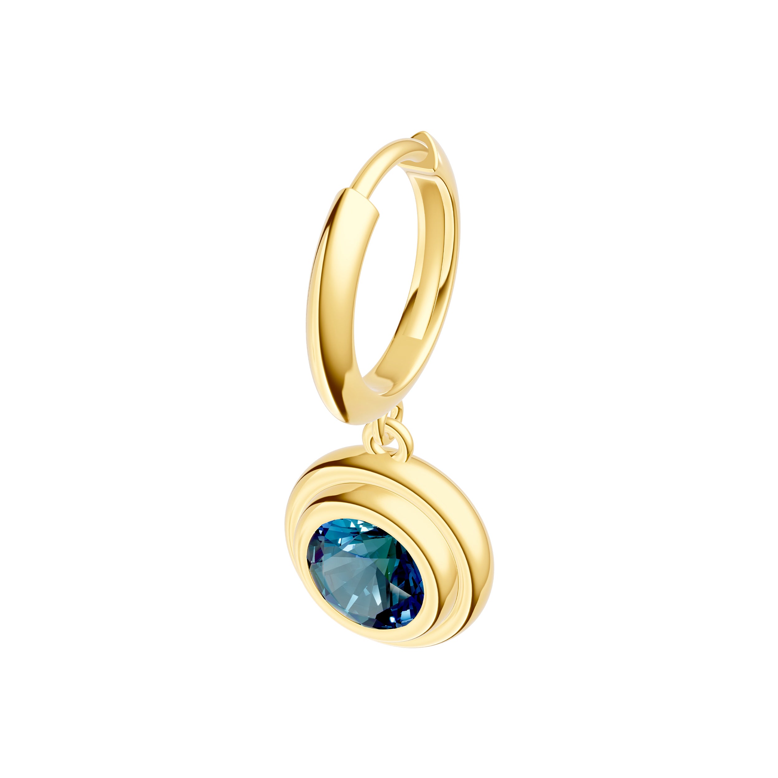 Round London Blue Topaz Double Bezel Drop Earrings